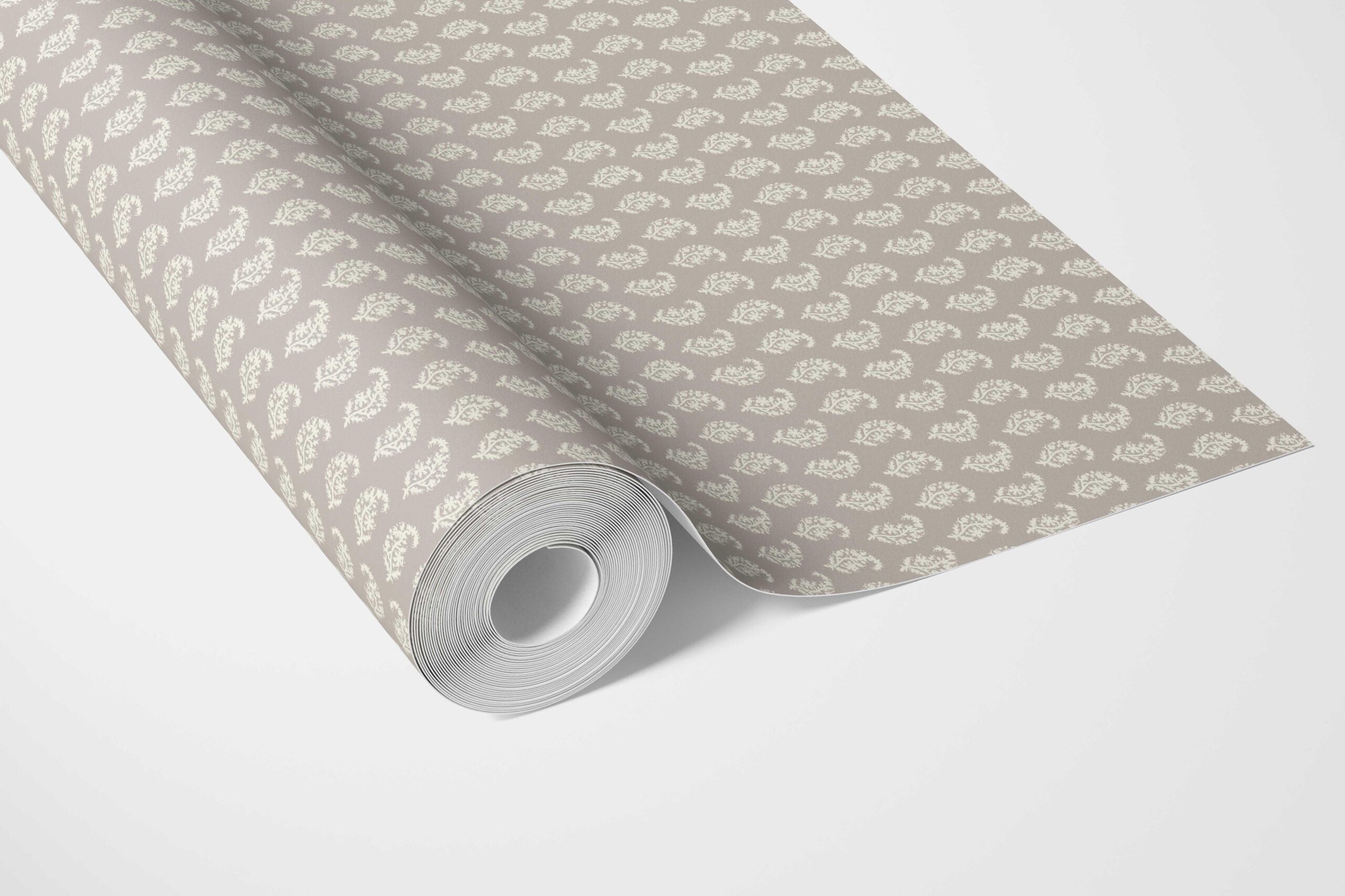 Neutral Small Paisley Floral Patterned Print Kitchen Wallpaper Sample (Taupe Gray/ White)