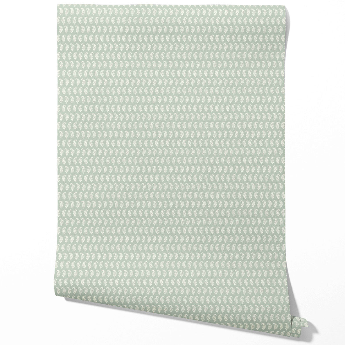 Small Paisley Floral Patterned Print Traditional Wallpaper (Green/ White)