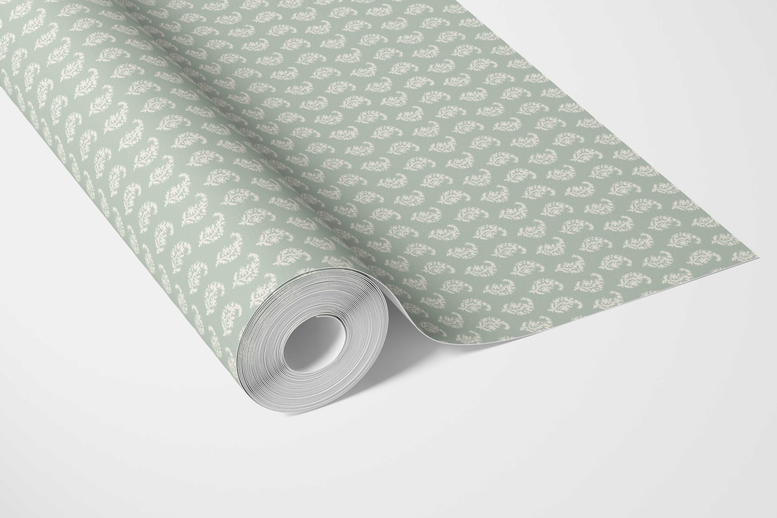 Small Paisley Floral Patterned Print Kitchen Wallpaper (Green/ White)