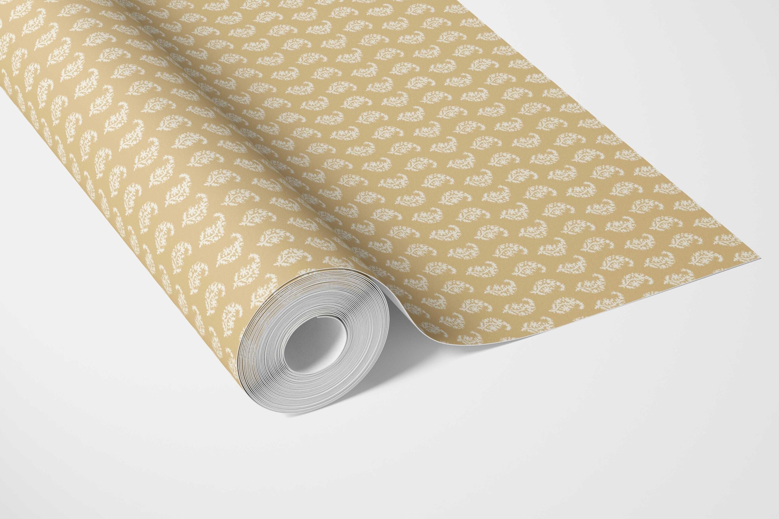 Small Paisley Floral Patterned Print Kitchen Wallpaper Sample (Yellow/ White )