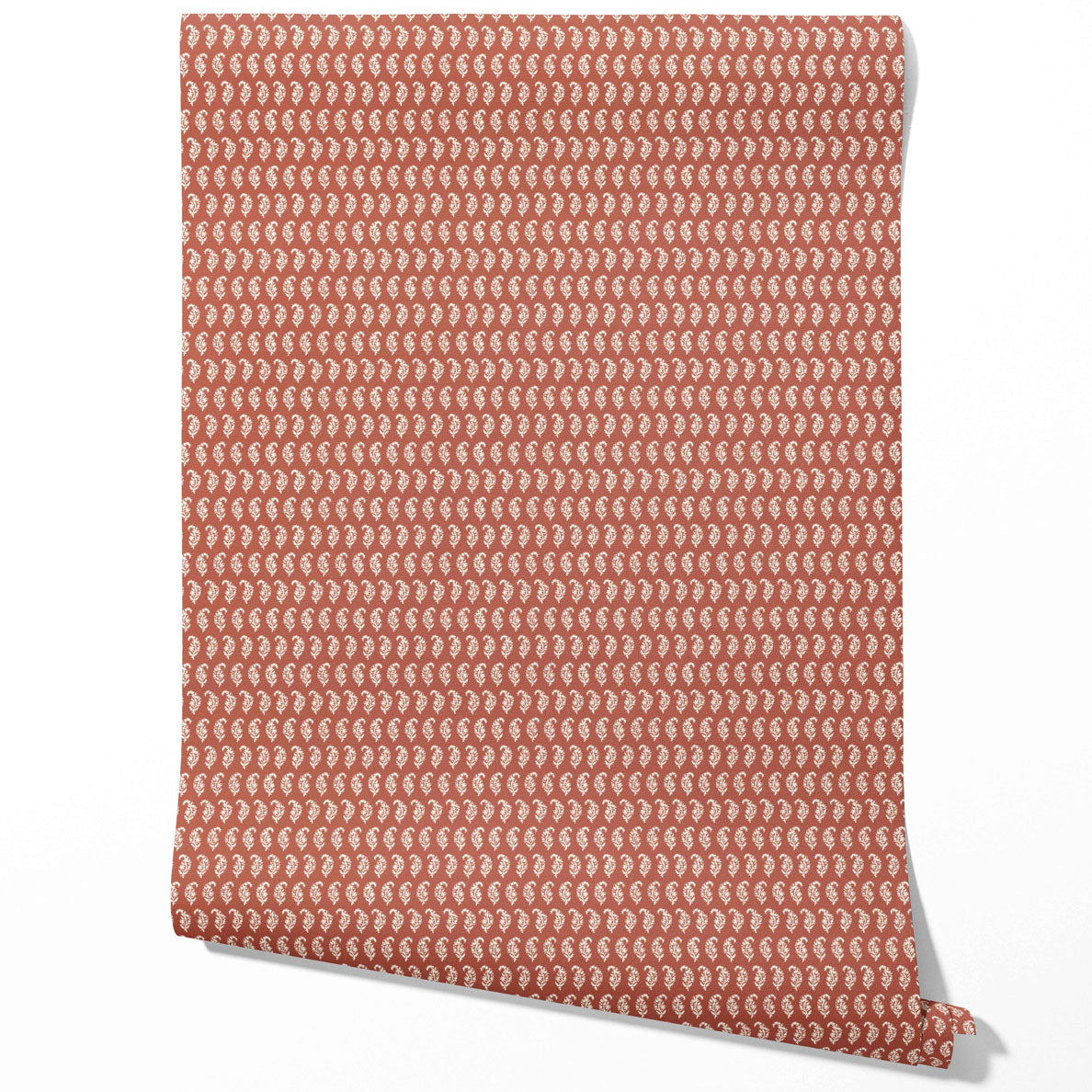 Small Paisley Floral Patterned Print Traditional Wallpaper Sample (Brick Red/ White)
