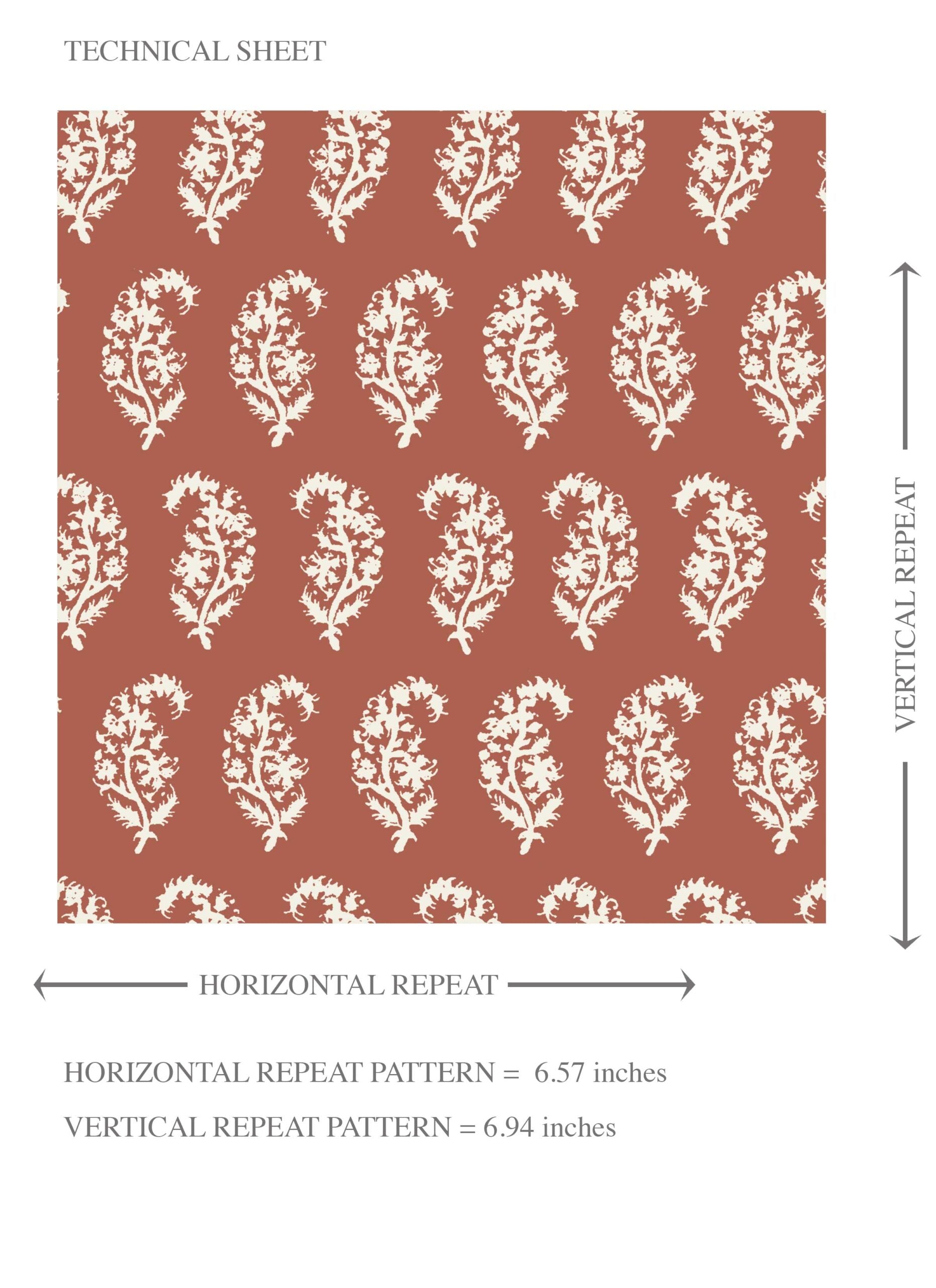 Small Paisley Floral Patterned Print Kids Room Wallpaper Sample (Brick Red/ White)