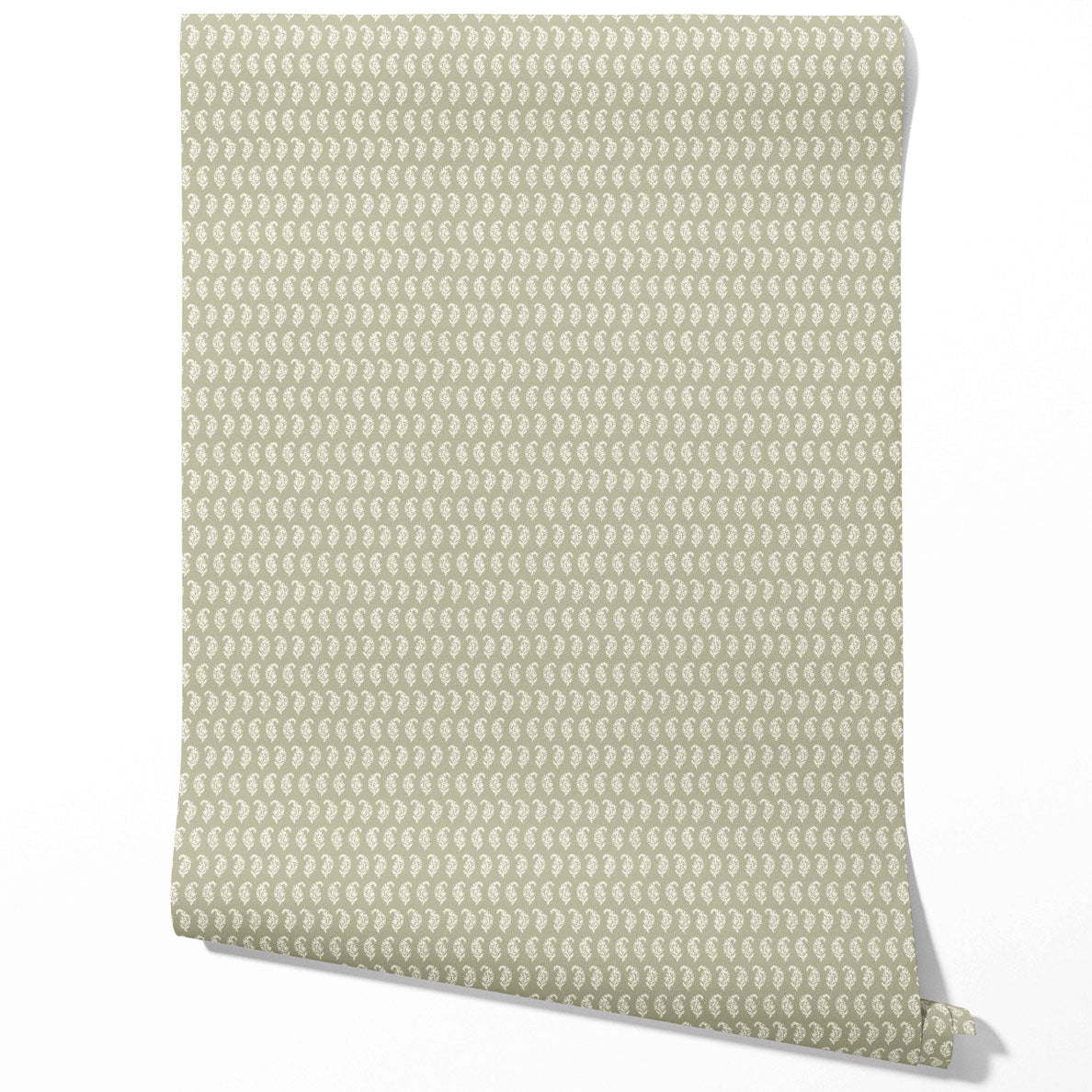 Small Paisley Floral Patterned Print Traditional Wallpaper Sample (Olive Green/ White)