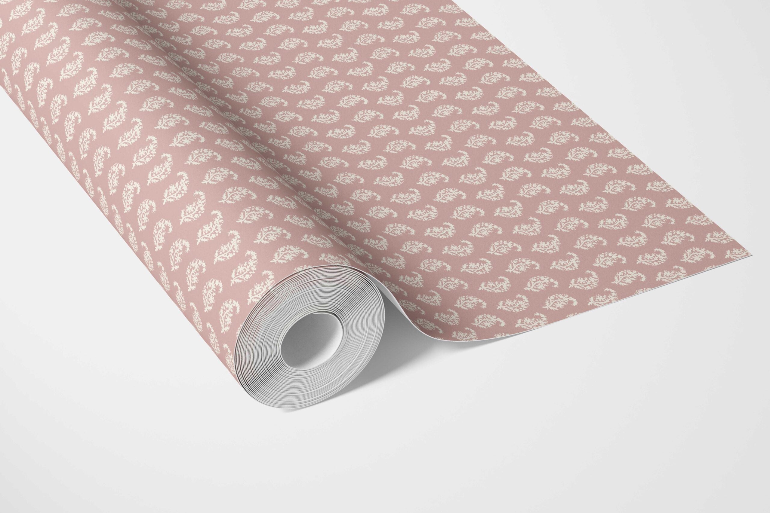 Small Paisley Floral Patterned Print Kitchen Wallpaper (Pink/ White)