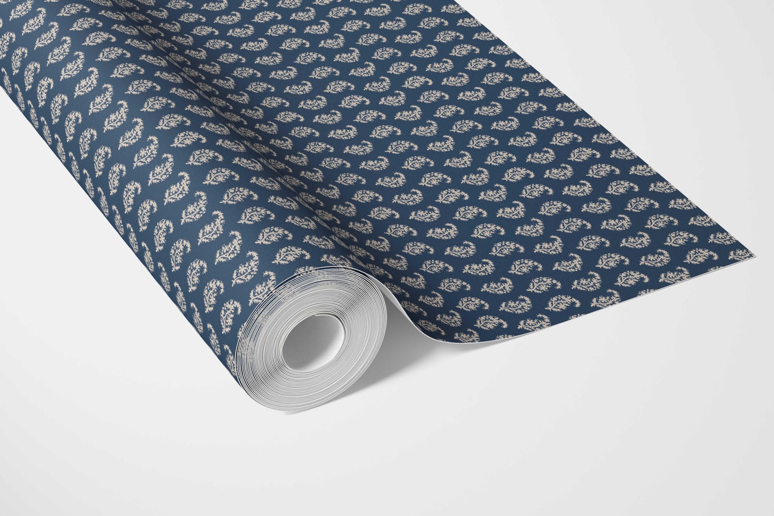 Small Paisley Floral Patterned Print Kitchen Wallpaper Sample (Navy Blue/ White)