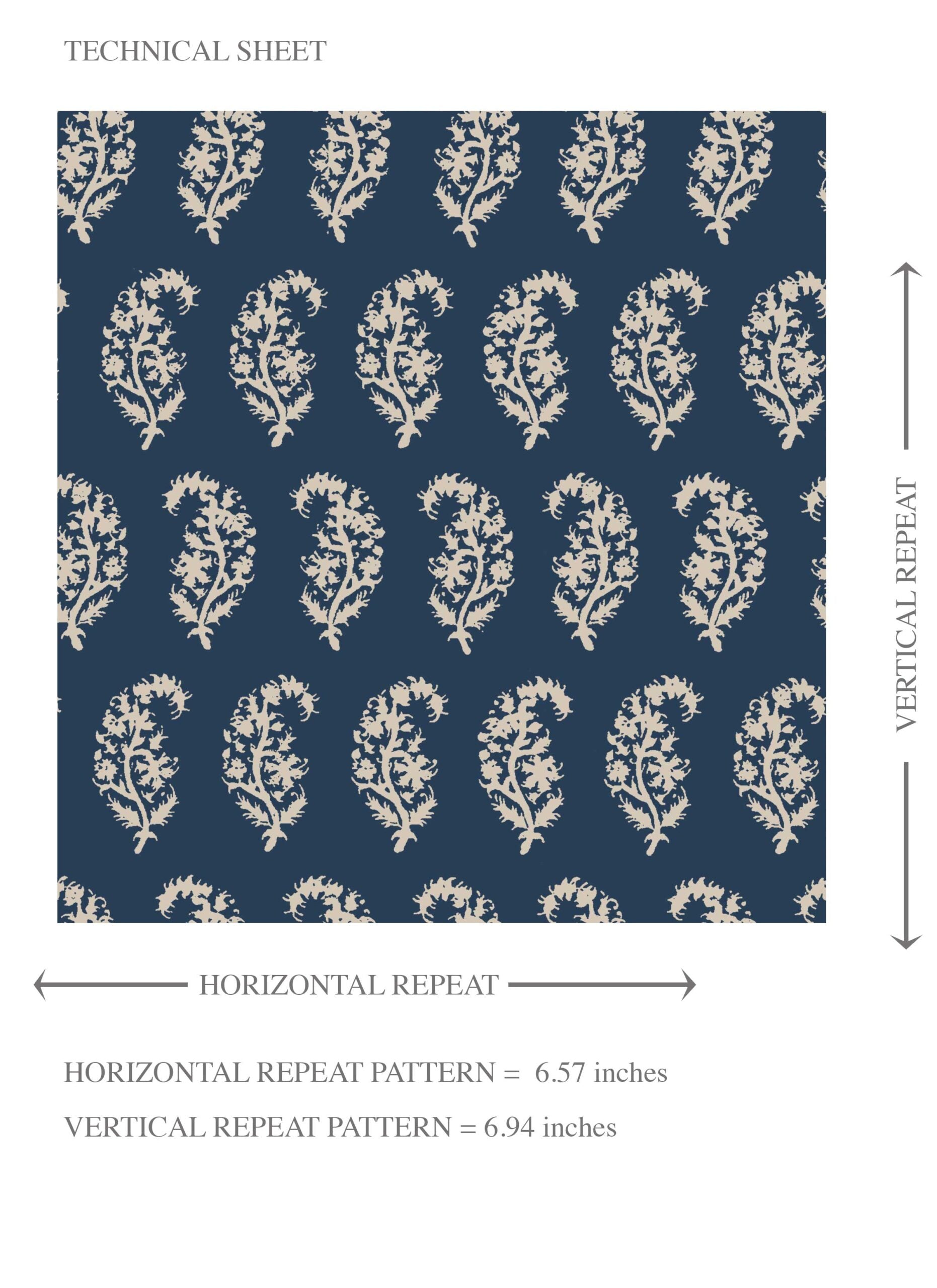 Small Paisley Floral Patterned Print Kids Room Wallpaper Sample (Navy Blue/ White)