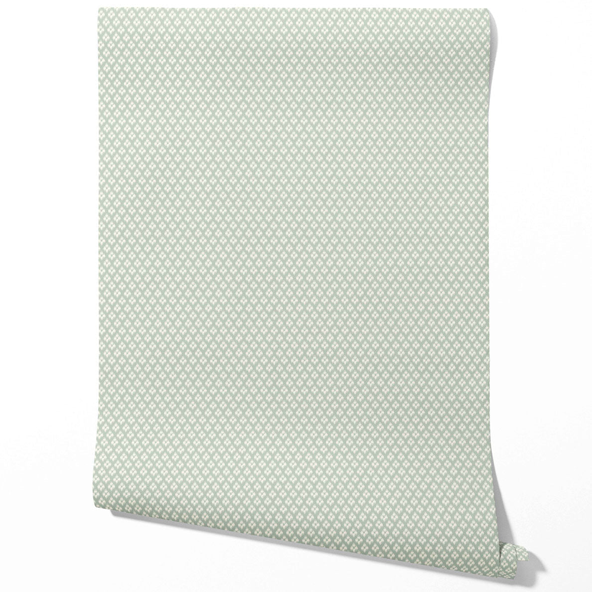 Small Geometric Ikat-Style Floral Block Print Kitchen Wallpaper (Duck Egg Blue/ White)