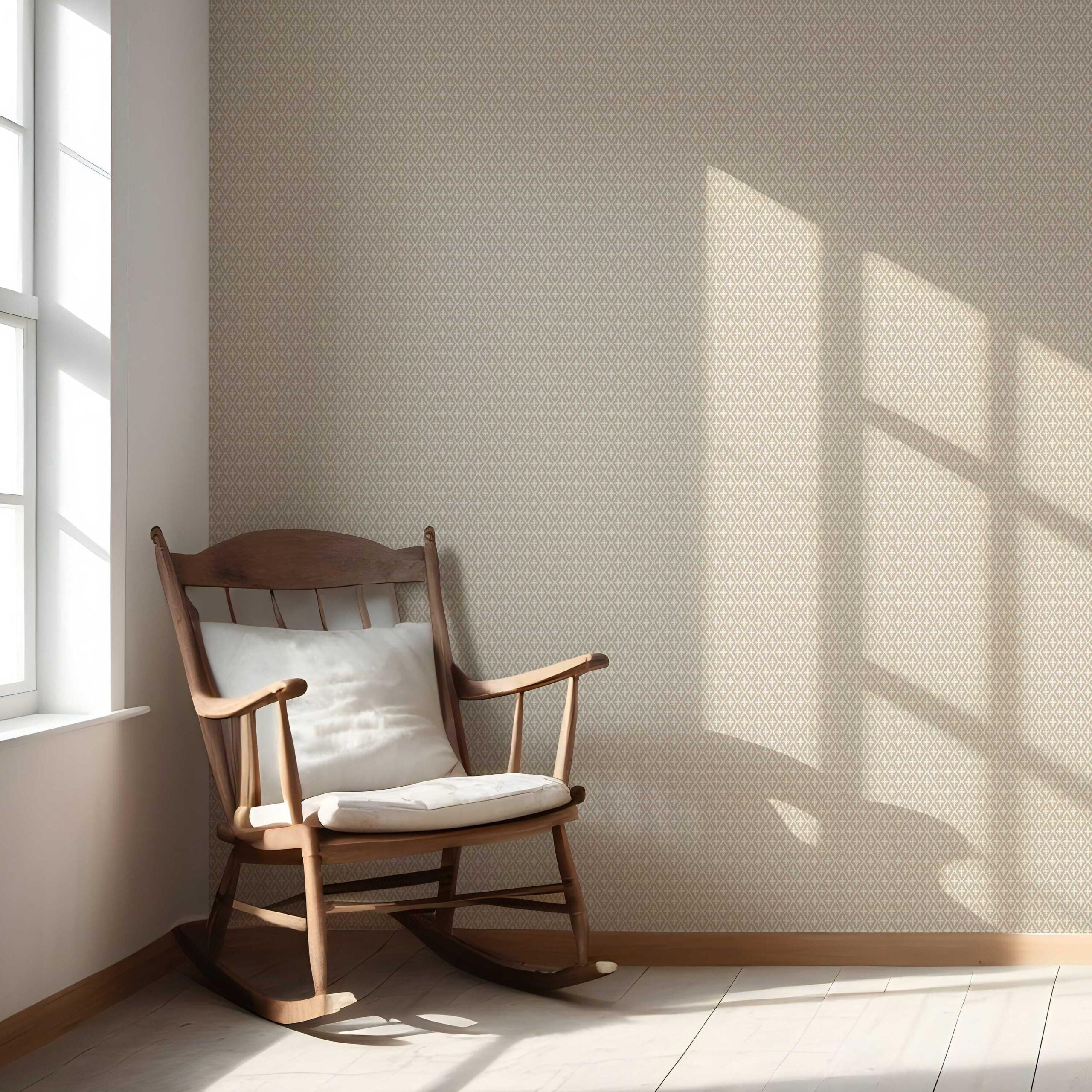 Neutral Geometric Diamond Lattice Nursery Wallpaper (Beige/ Light Brown/ White)