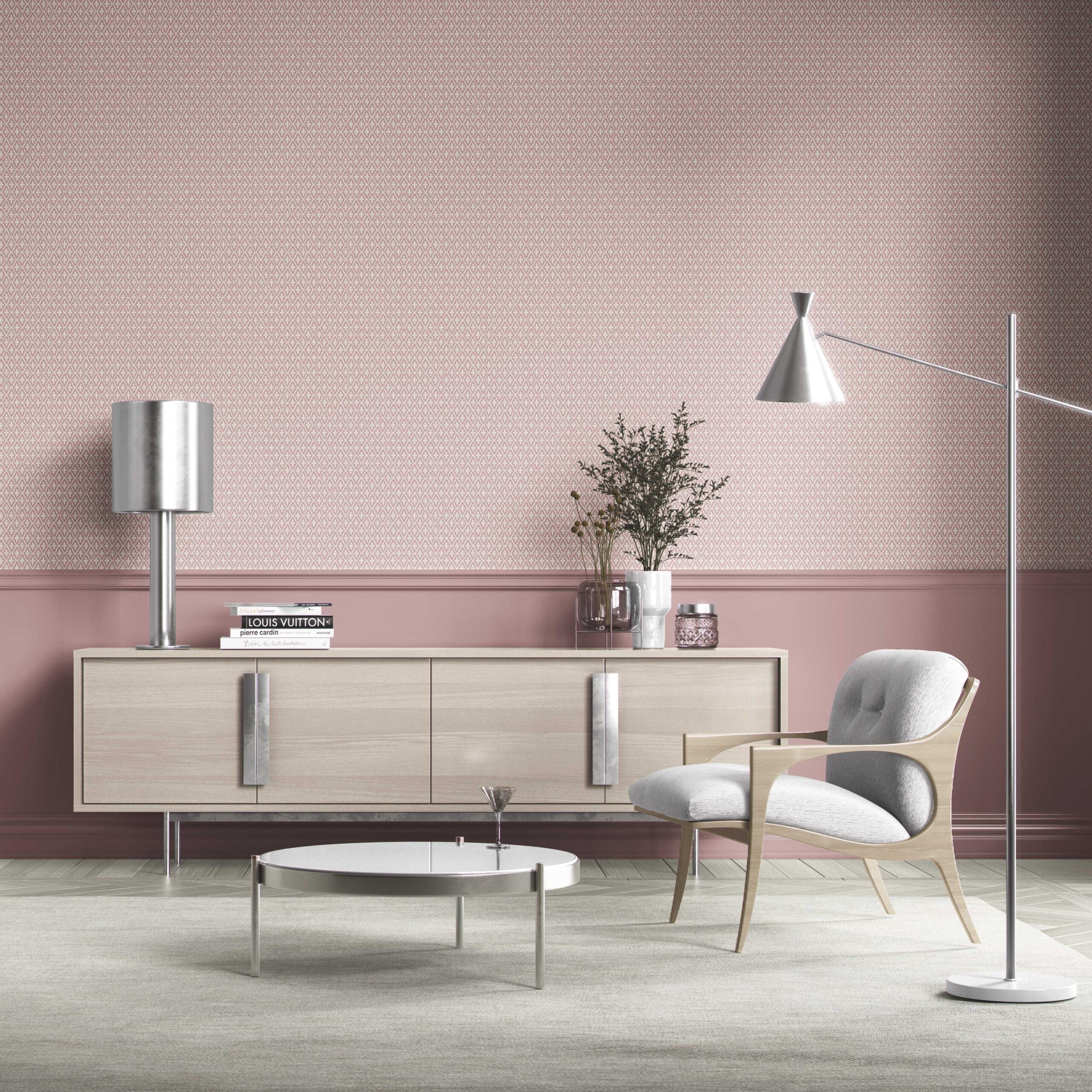 Geometric Diamond Lattice Bathroom Wallpaper (Pink/ White)