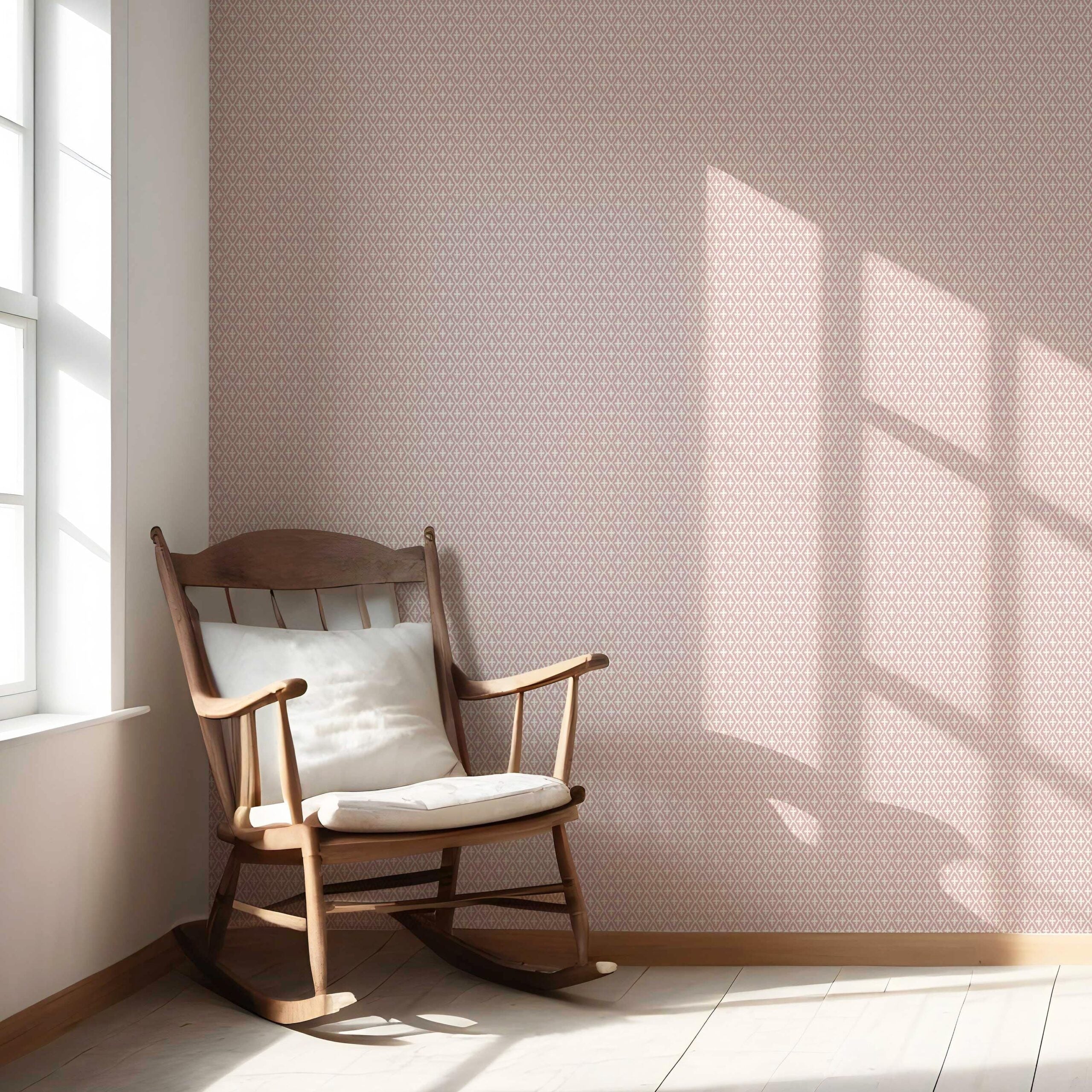 Geometric Diamond Lattice Nursery Wallpaper Sample (Pink/ White)