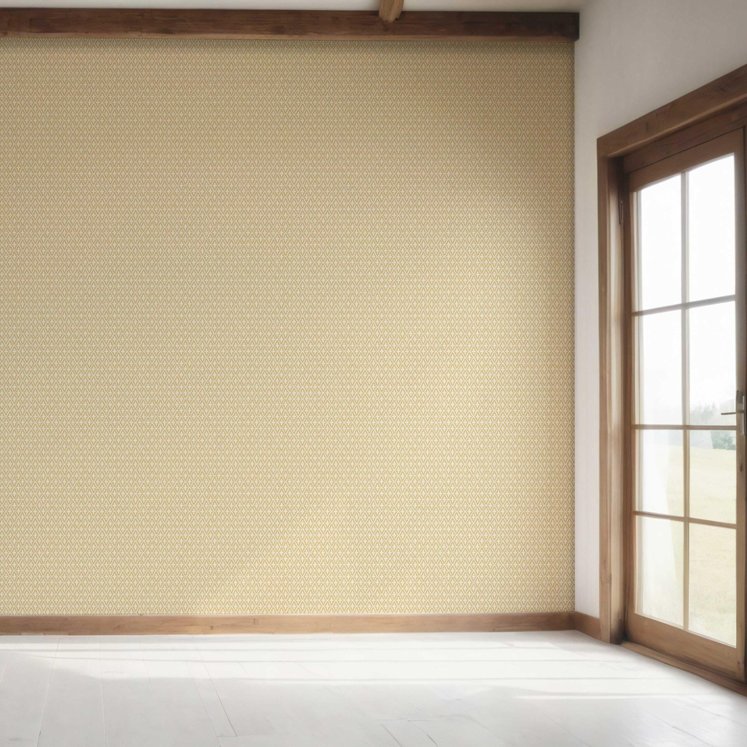 Geometric Diamond Lattice Bedroom Wallpaper Sample (Yellow/ White)