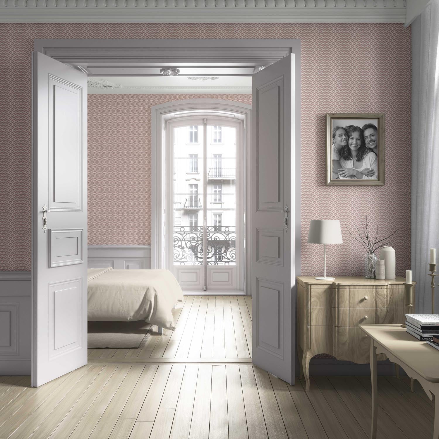 Geometric Diamond Lattice Living Room Wallpaper Sample (Dusty Rose Pink/ White)