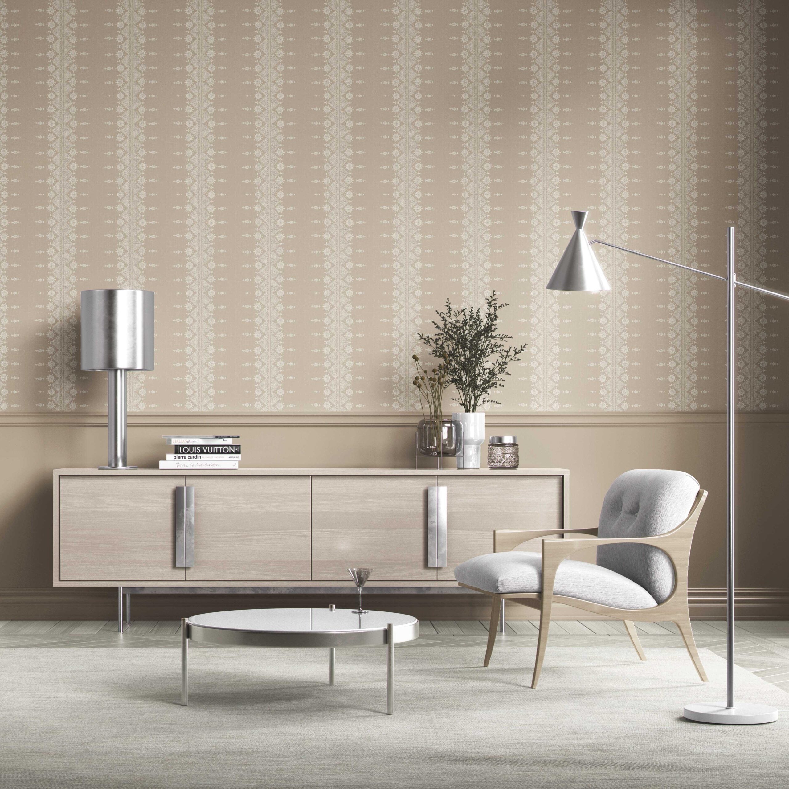 Neutral Floral Striped Kitchen Wallpaper Sample (Beige/ Off-White)