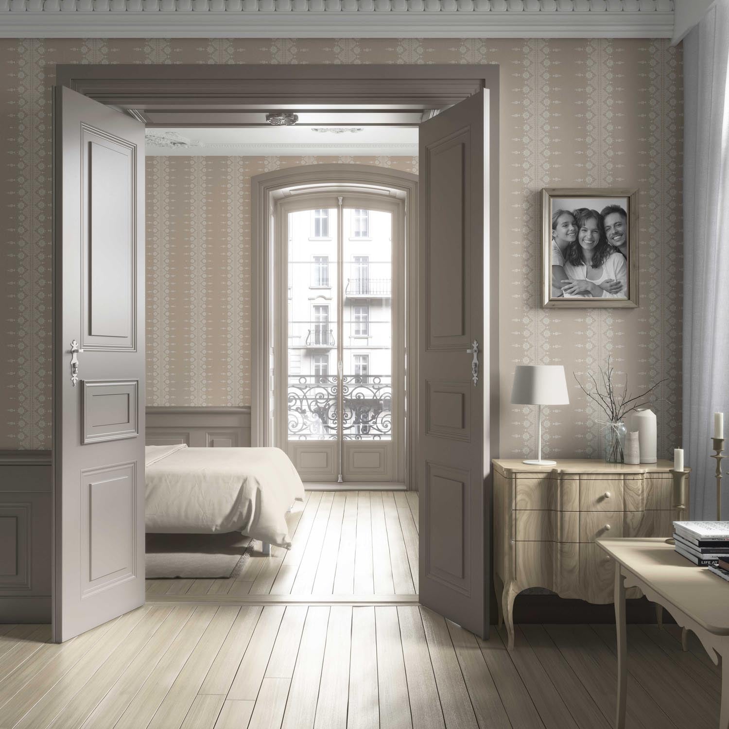 Neutral Floral Striped Living Room Wallpaper Sample (Beige/ Off-White)