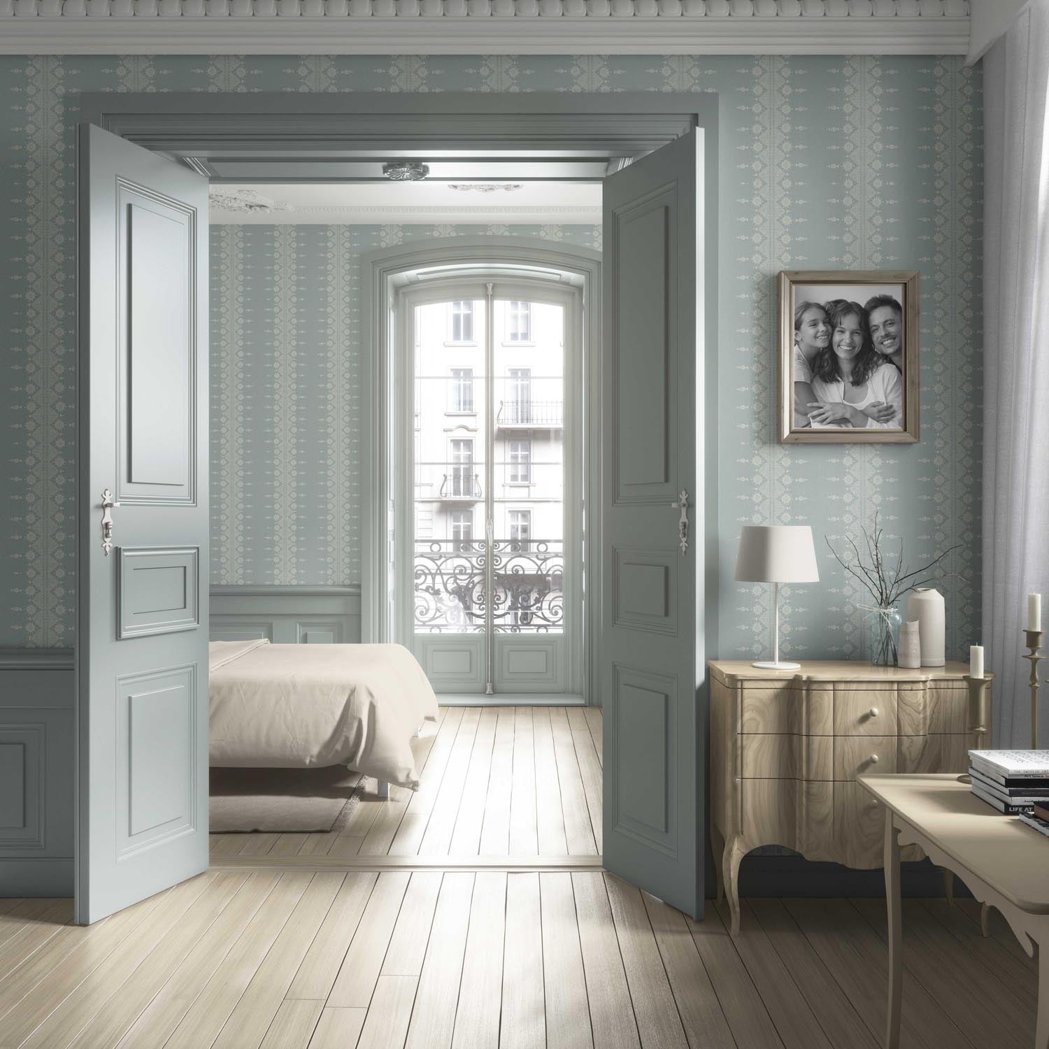 Floral Striped Living Room Wallpaper (Duck Egg Blue/ Off-White)