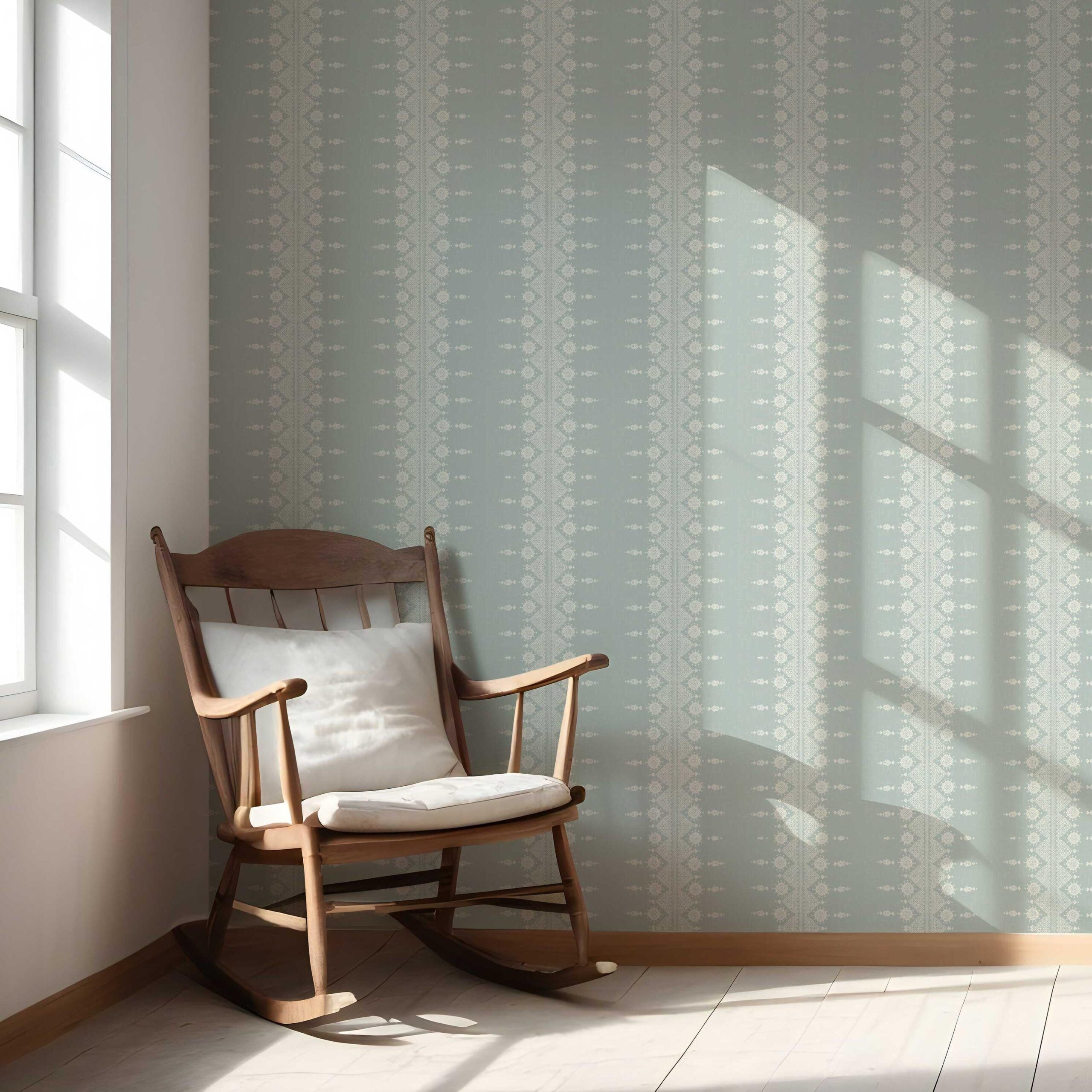 Floral Striped Nursery Wallpaper (Duck Egg Blue/ Off-White)