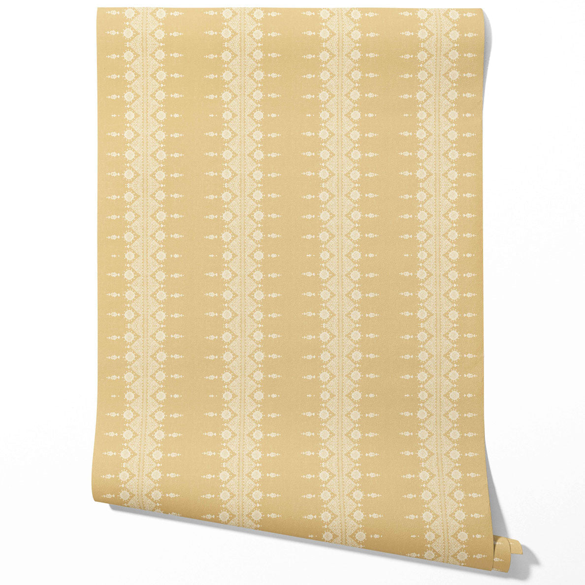 Floral Striped Traditional Wallpaper Sample (Yellow/ Off-White)