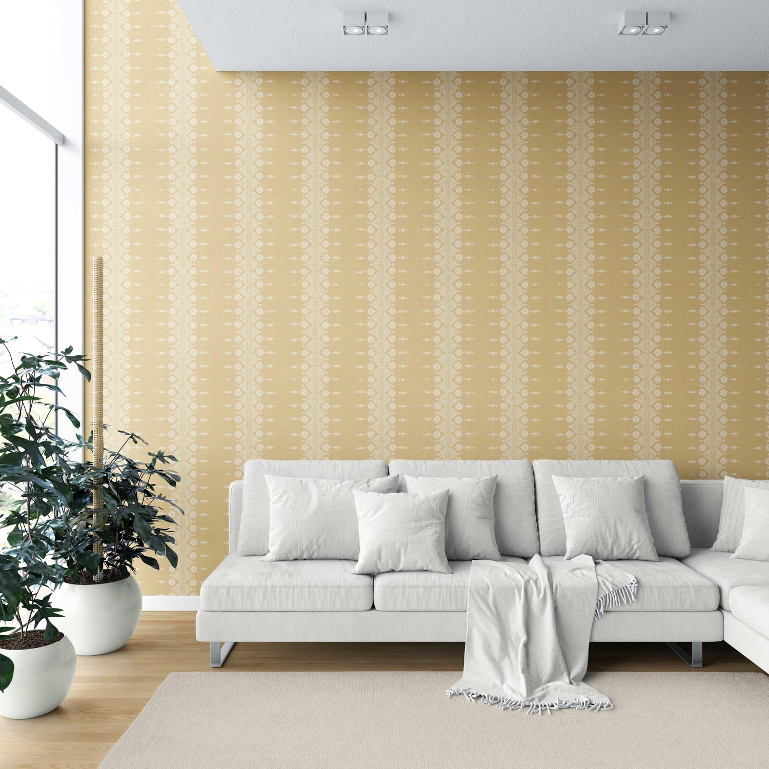 Floral Striped Shower Toilet Wallpaper (Yellow/ Off-White)