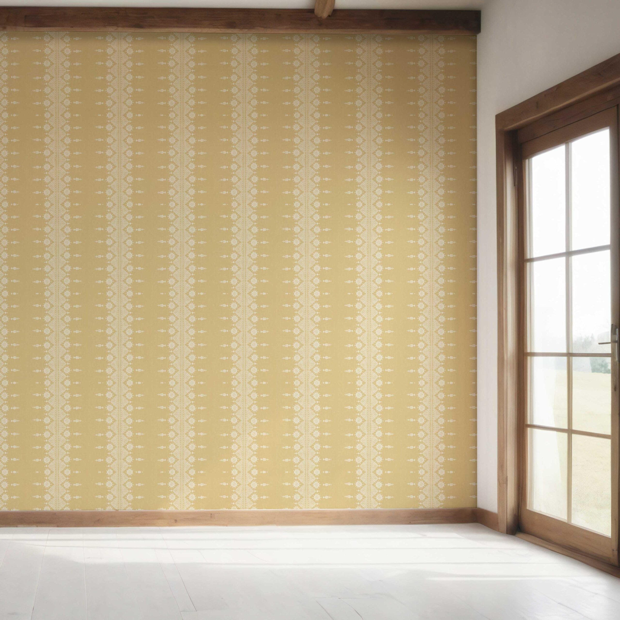 Floral Striped Bedroom Wallpaper (Yellow/ Off-White)