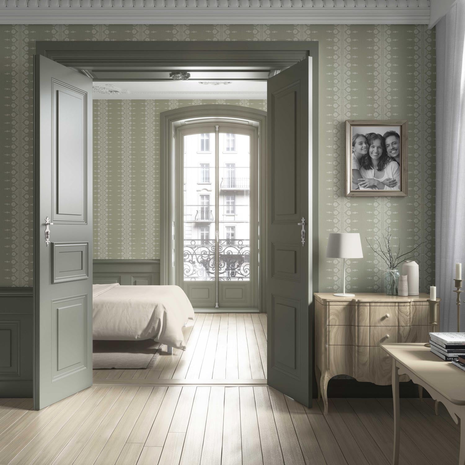 Floral Striped Living Room Wallpaper (Green/ Off-White)