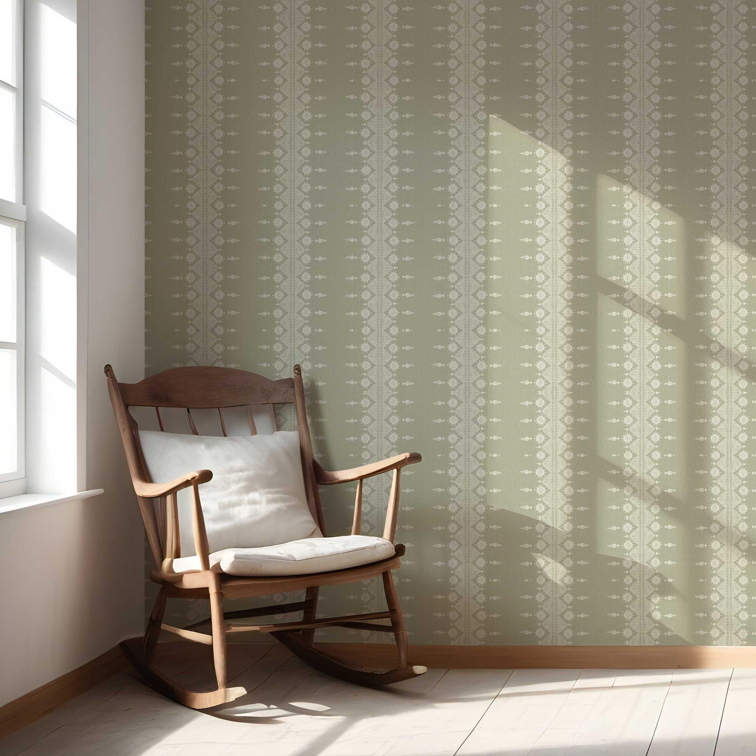 Floral Striped Nursery Wallpaper (Green/ Off-White)