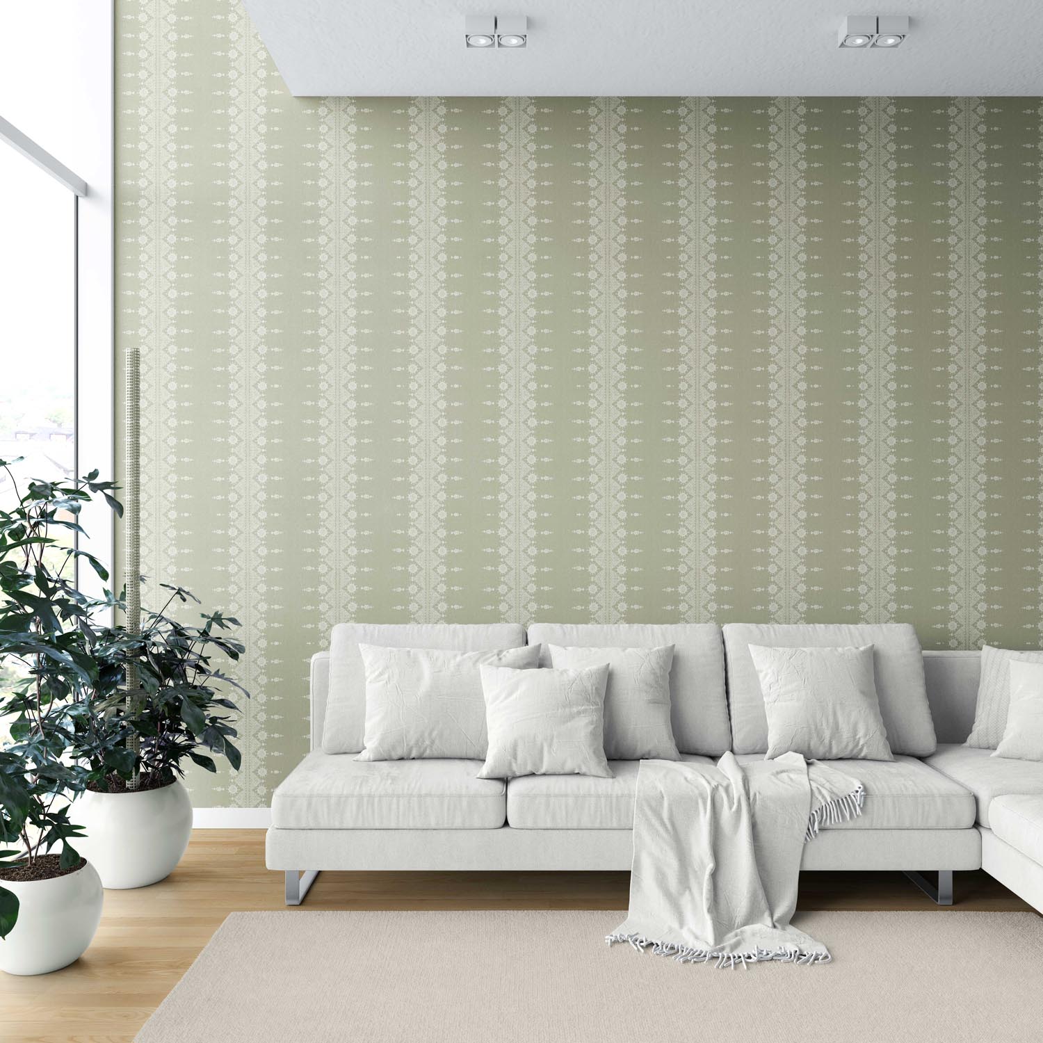 Floral Striped Shower Toilet Wallpaper (Green/ Off-White)