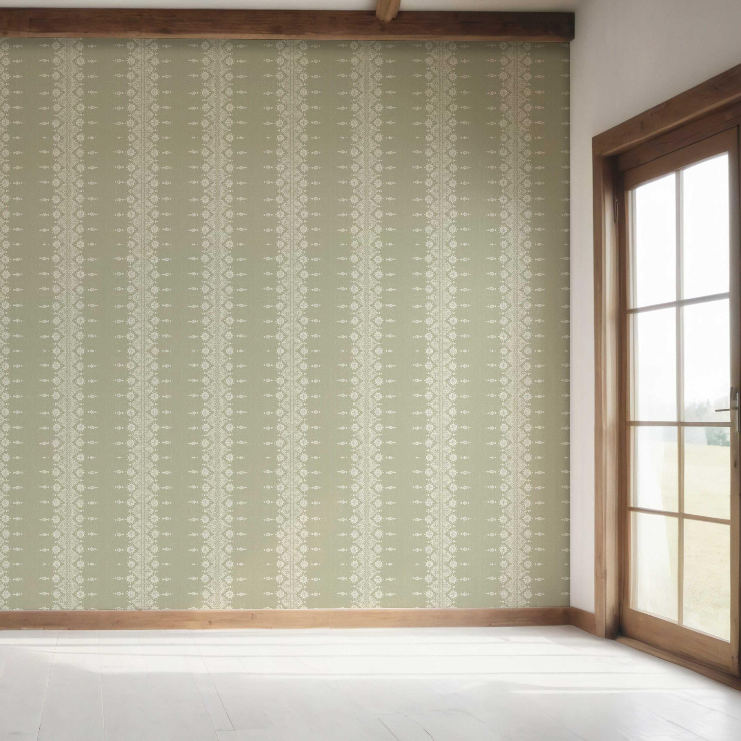 Floral Striped Bedroom Wallpaper (Green/ Off-White)