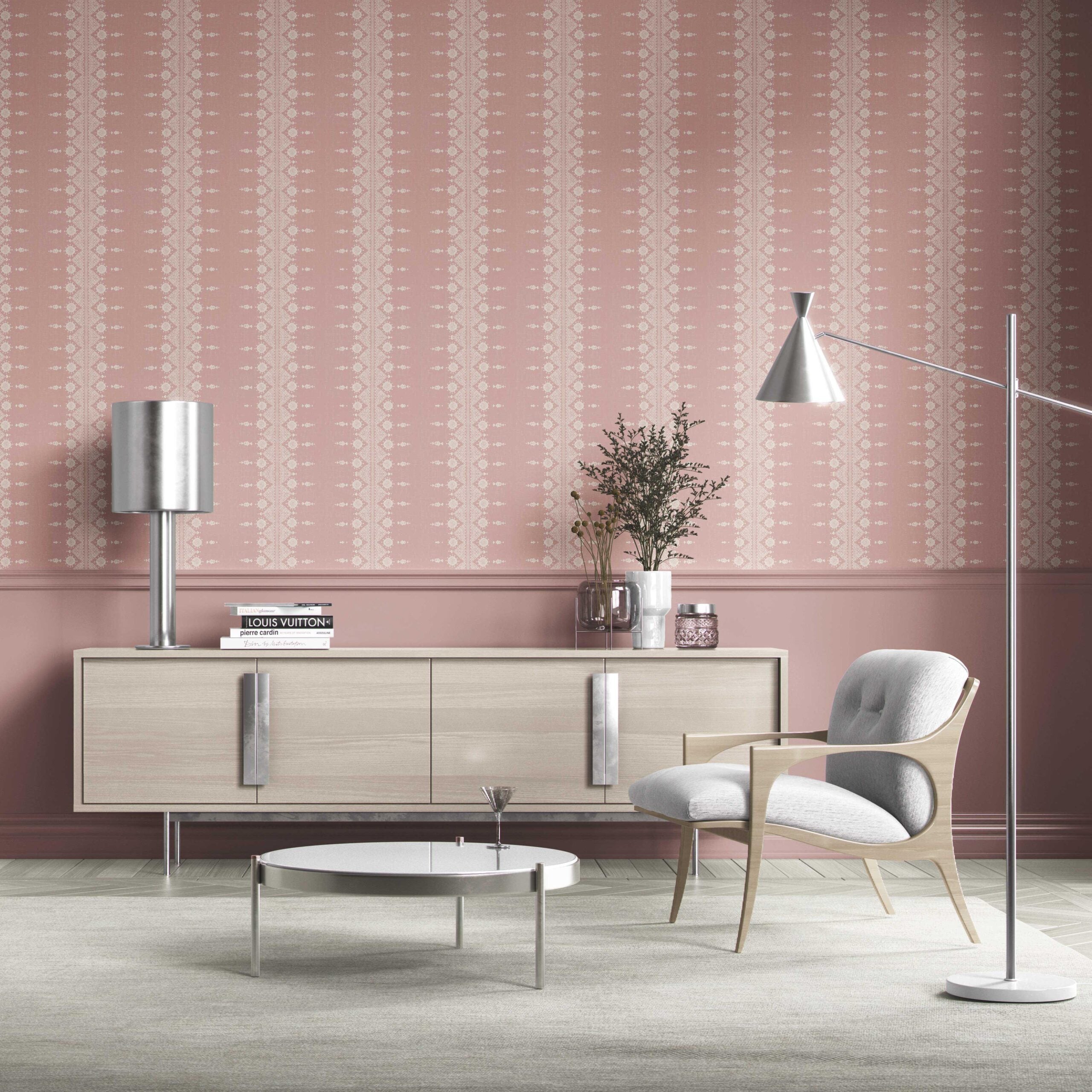 Floral Striped Kitchen Wallpaper (Pink/ Off-White)