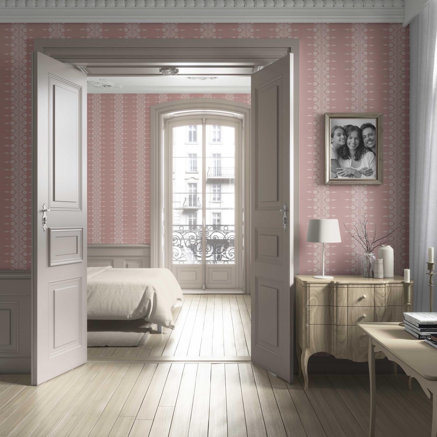 Floral Striped Living Room Wallpaper (Pink/ Off-White)