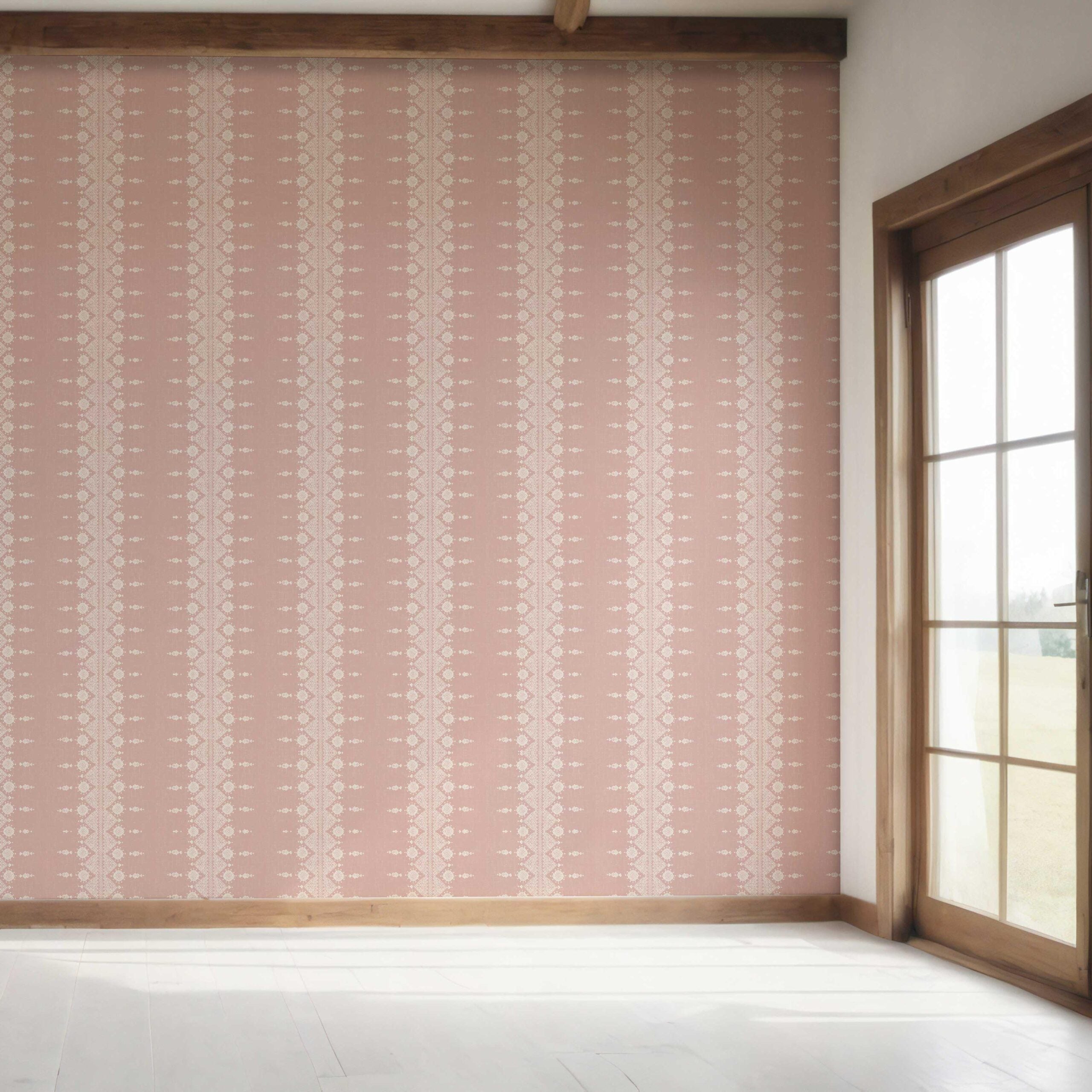 Floral Striped Bedroom Wallpaper (Pink/ Off-White)