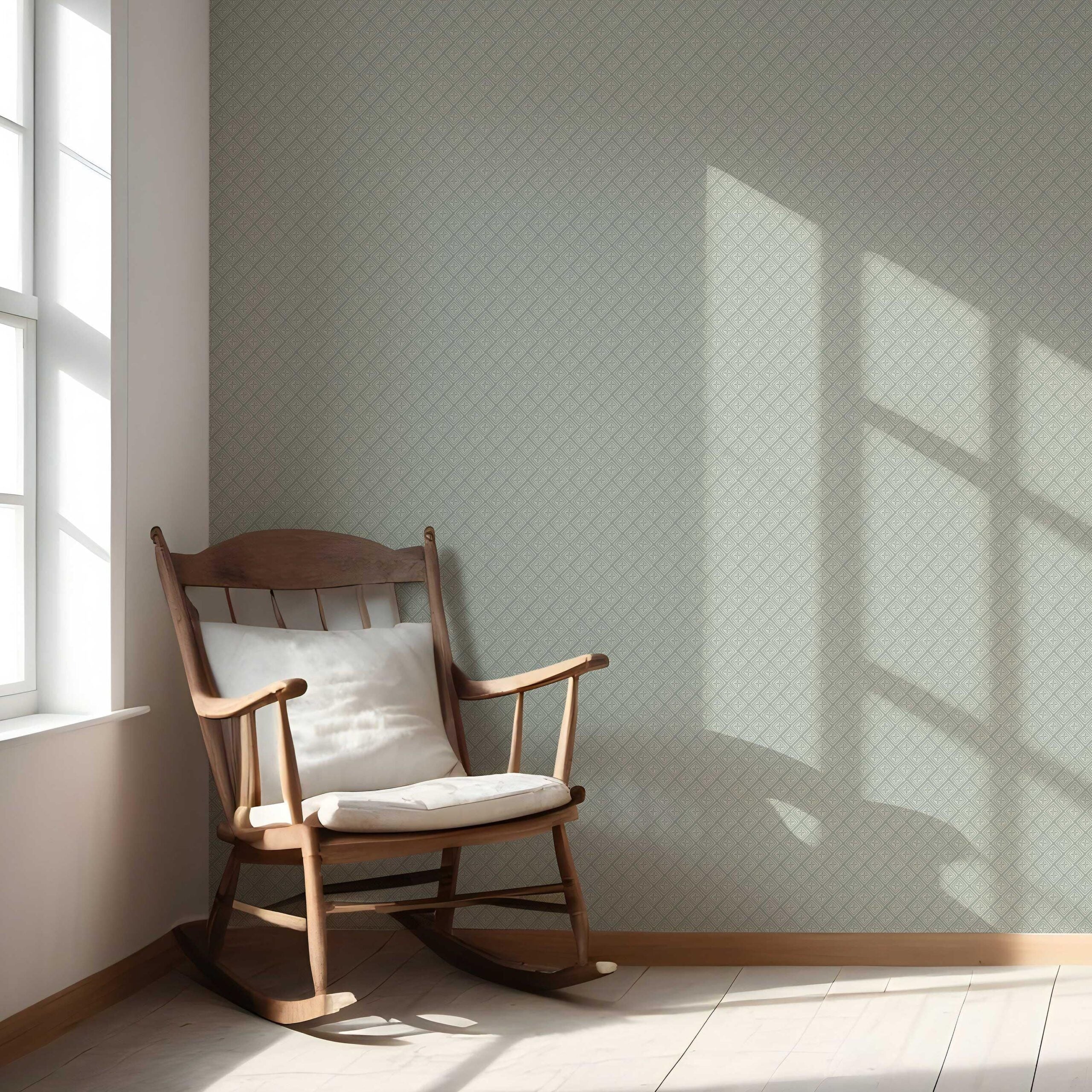 Small Diamond Lattice/ Textured Check Nursery Wallpaper (Green-Gray/ White)