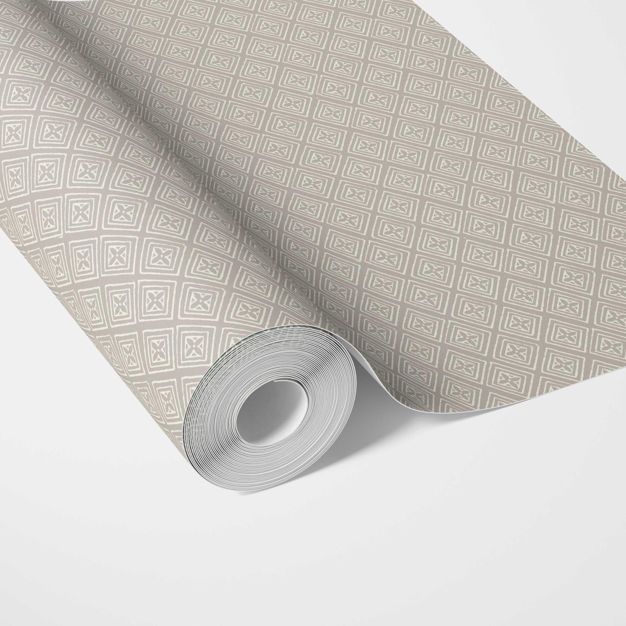 Small Diamond Lattice/ Textured Check Traditional Wallpaper (Gray/ White)
