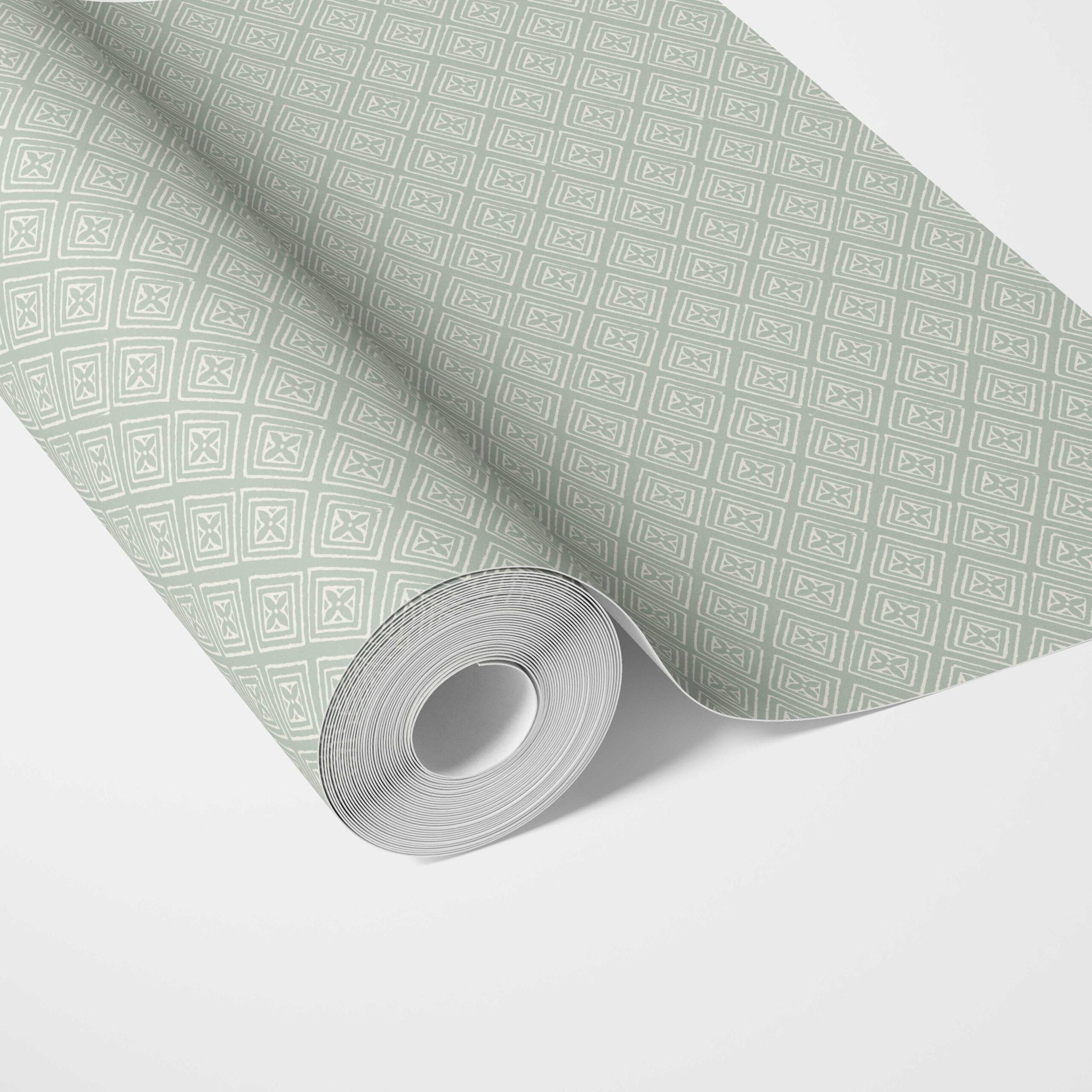 Small Diamond Lattice/ Textured Check Traditional Wallpaper (Green/ White)