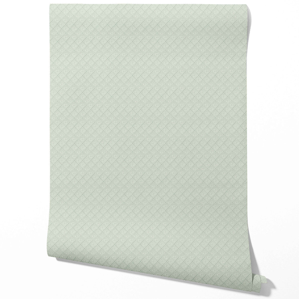 Small Diamond Lattice/ Textured Check Kitchen Wallpaper Sample (Green/ White)