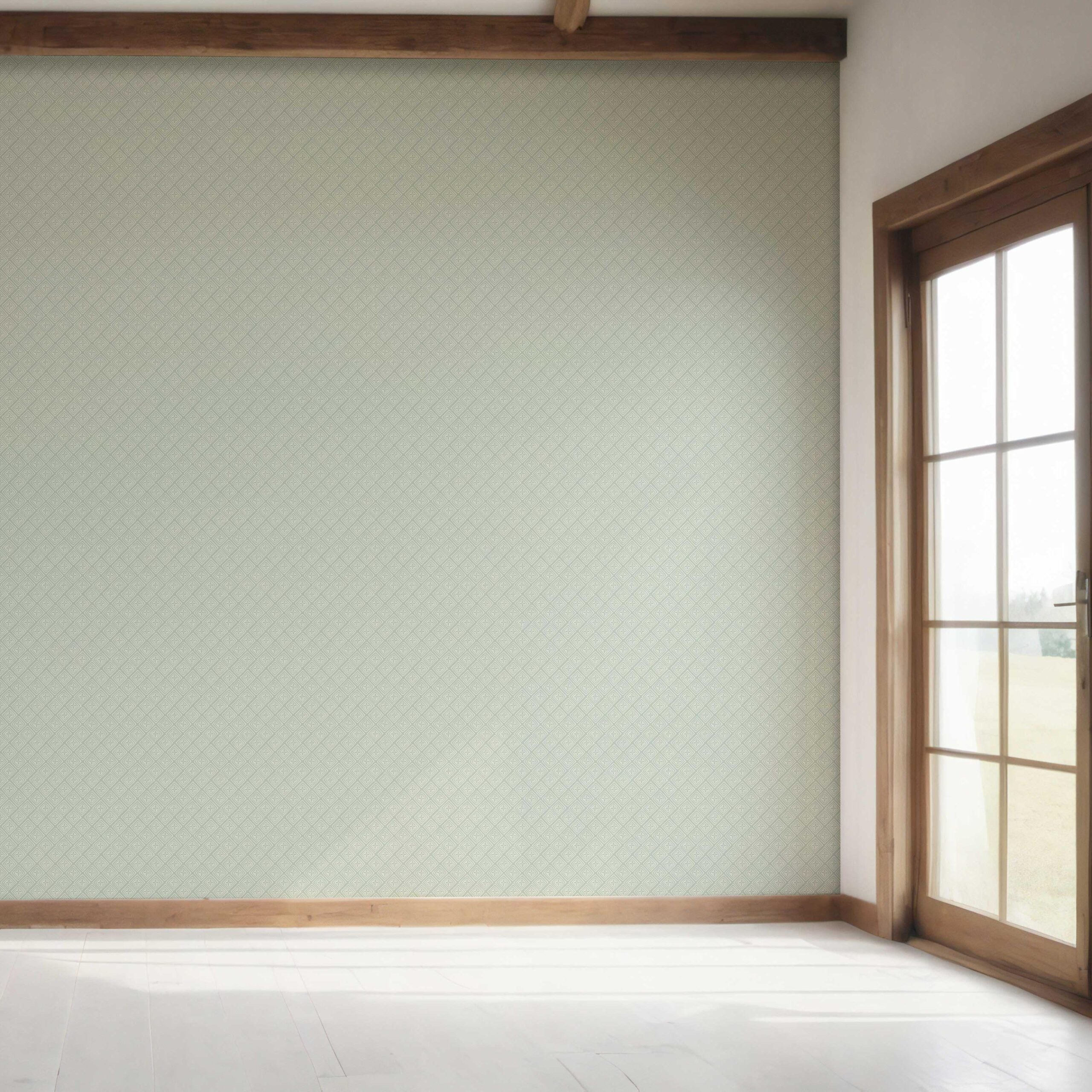 Small Diamond Lattice/ Textured Check Bedroom Wallpaper (Green/ White)