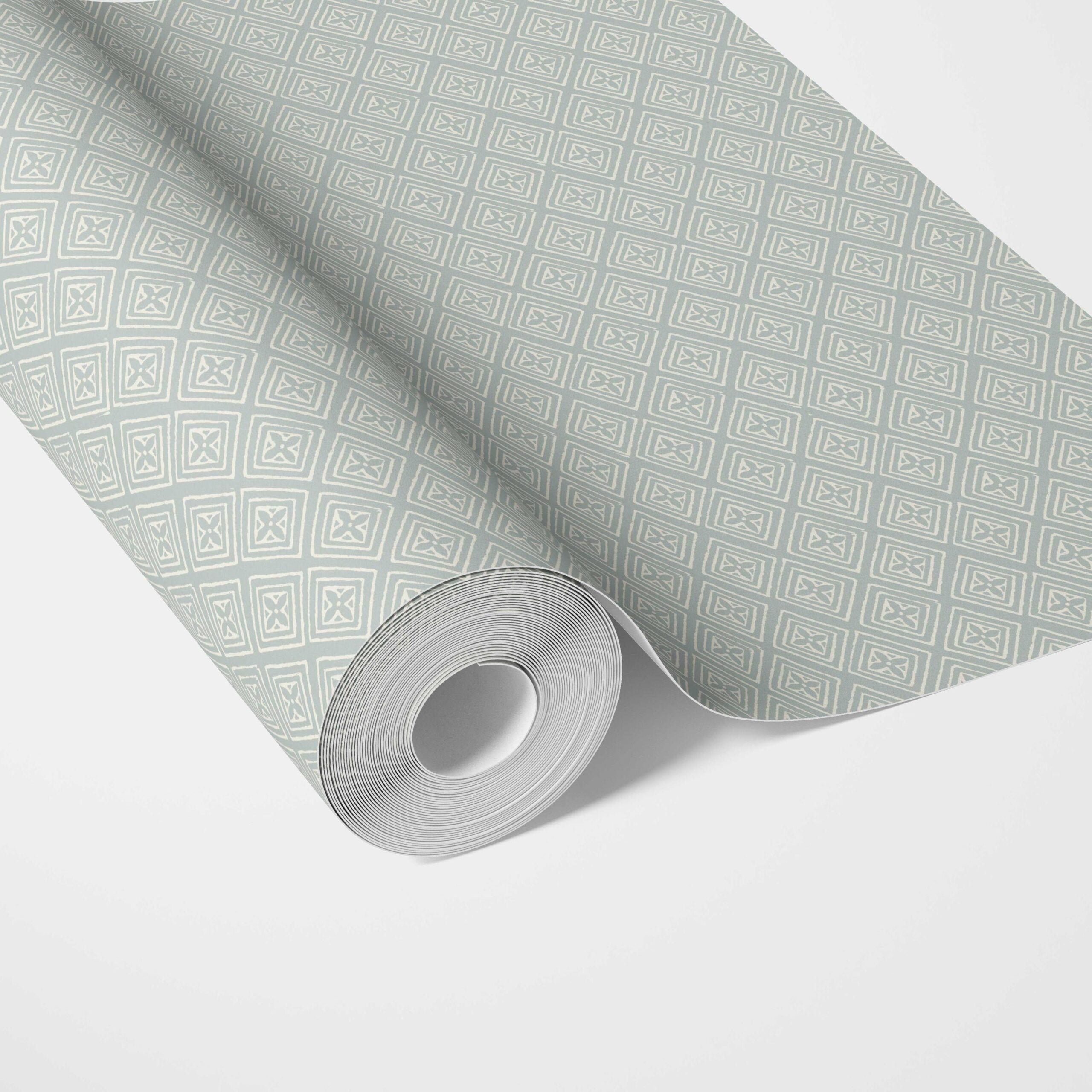 Small Diamond Lattice/ Textured Check Traditional Wallpaper (Blue/ White)