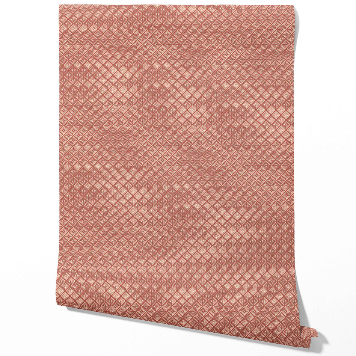 Small Diamond Lattice/ Textured Check Kitchen Wallpaper Sample (Terracotta Red/ White)