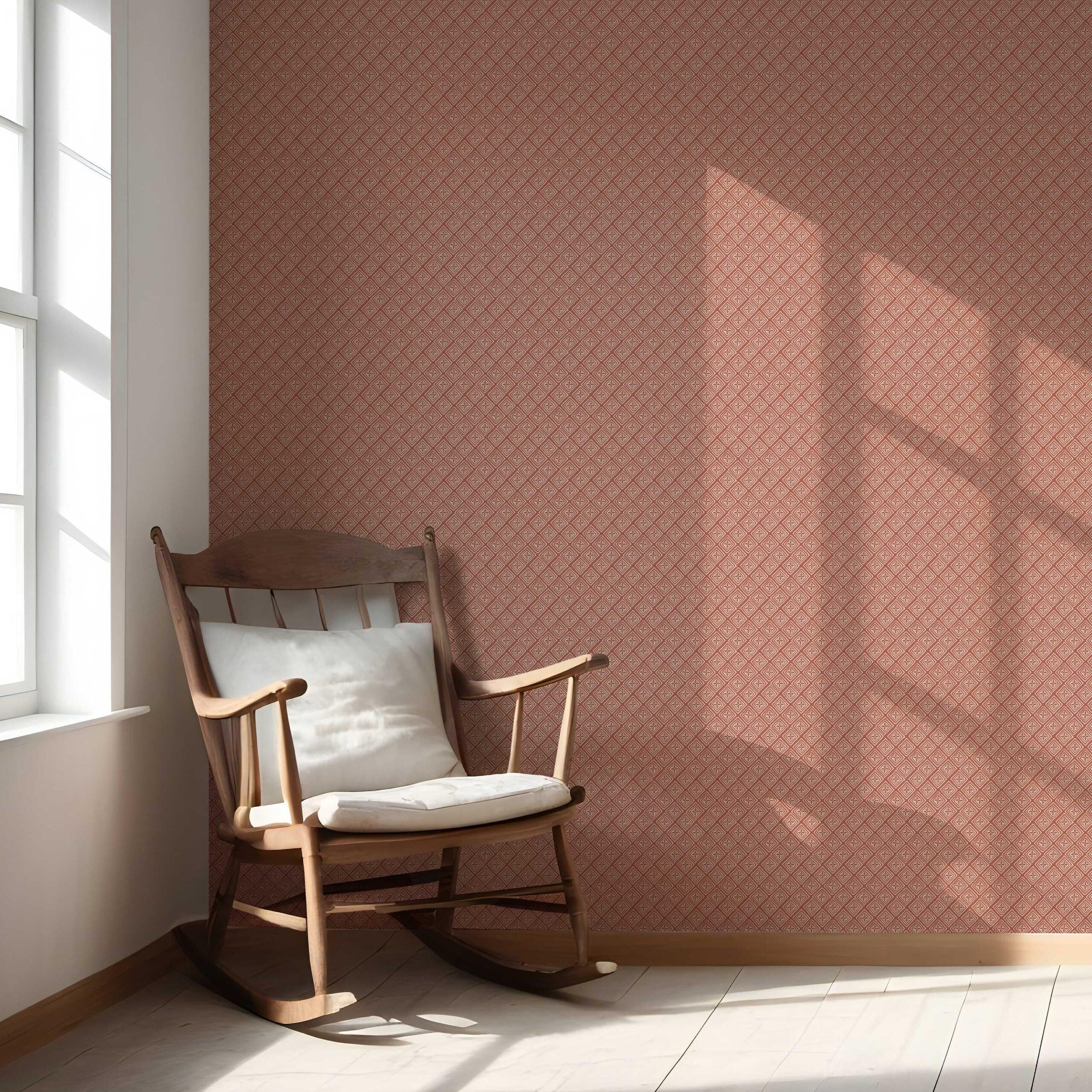 Small Diamond Lattice/ Textured Check Nursery Wallpaper Sample (Terracotta Red/ White)