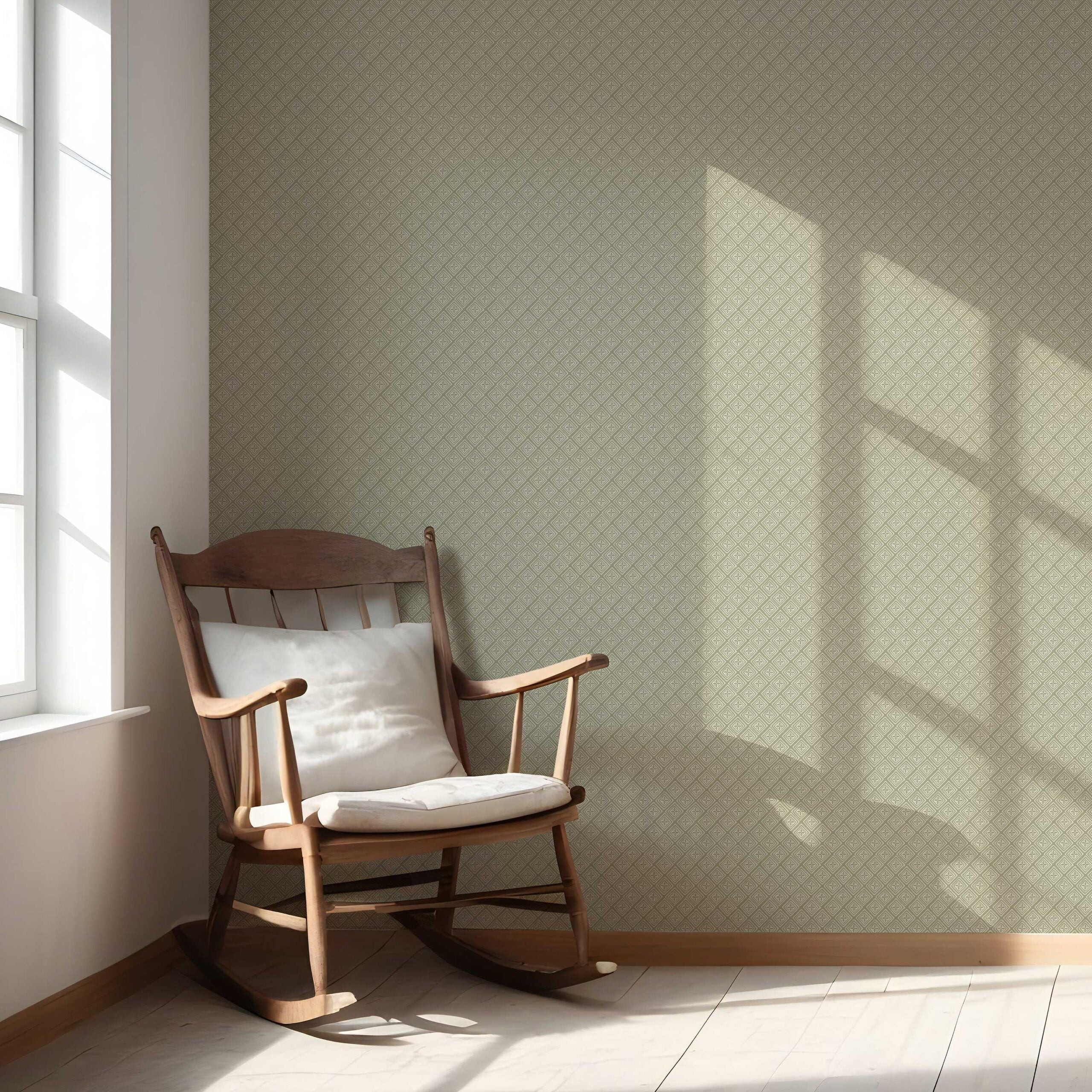 Small Diamond Lattice/ Textured Check Nursery Wallpaper Sample (Olive Green/ White)
