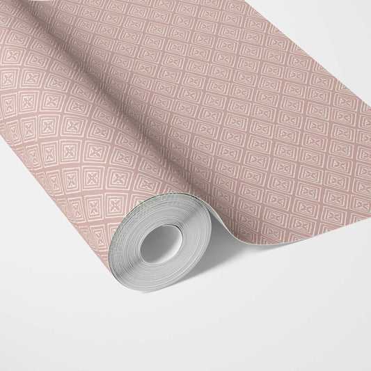 Small Diamond Lattice/ Textured Check Traditional Wallpaper (Pink/ White)
