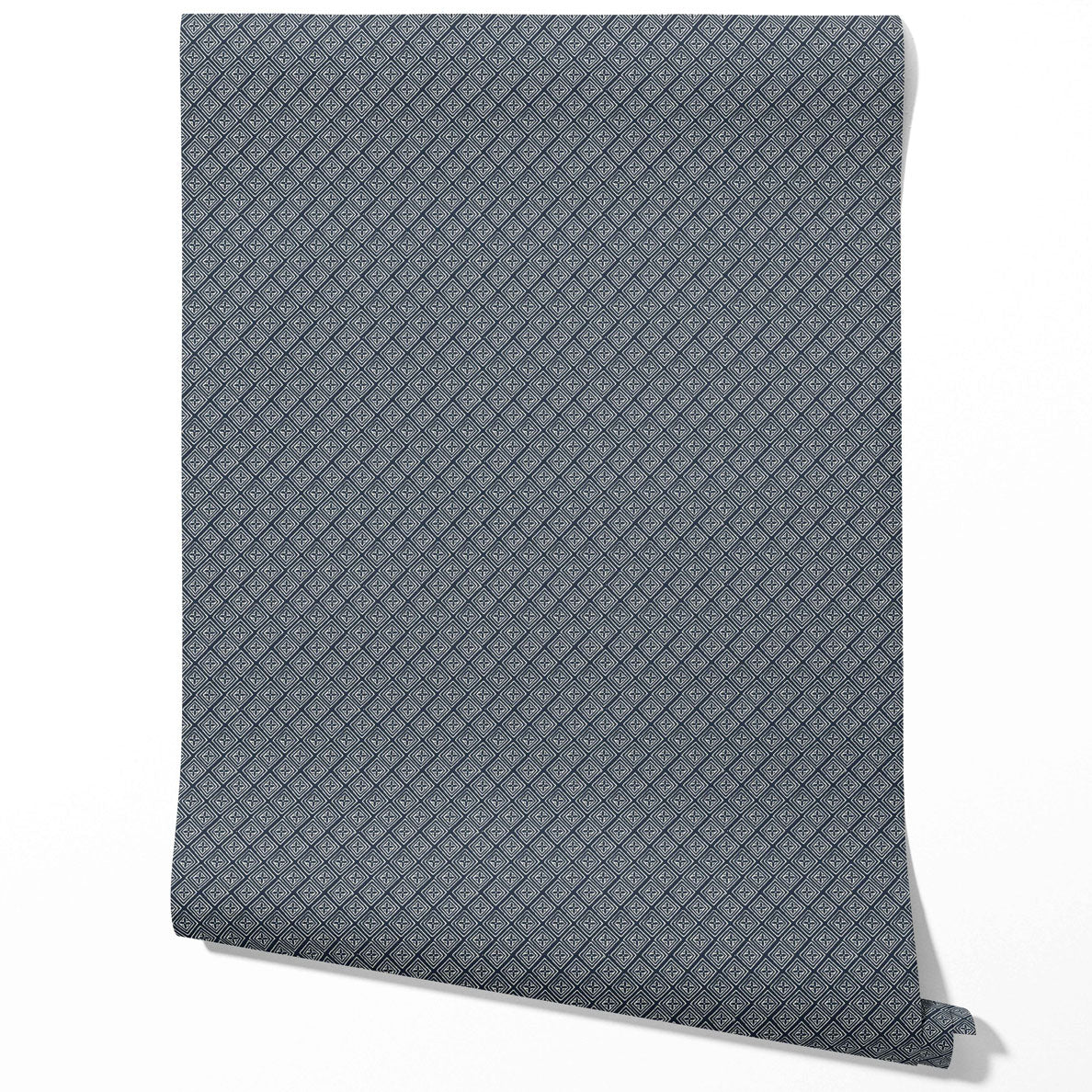 Small Diamond Lattice/ Textured Check Kitchen Wallpaper (Midnight Blue/ White)