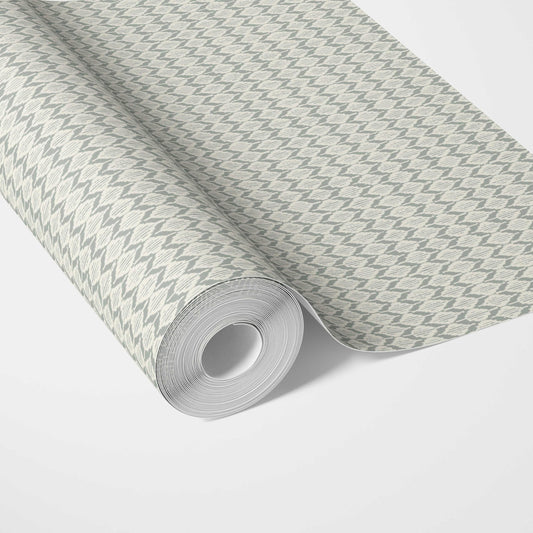 Geometric Ikat Striped Traditional Wallpaper (Sage Gray/ White)