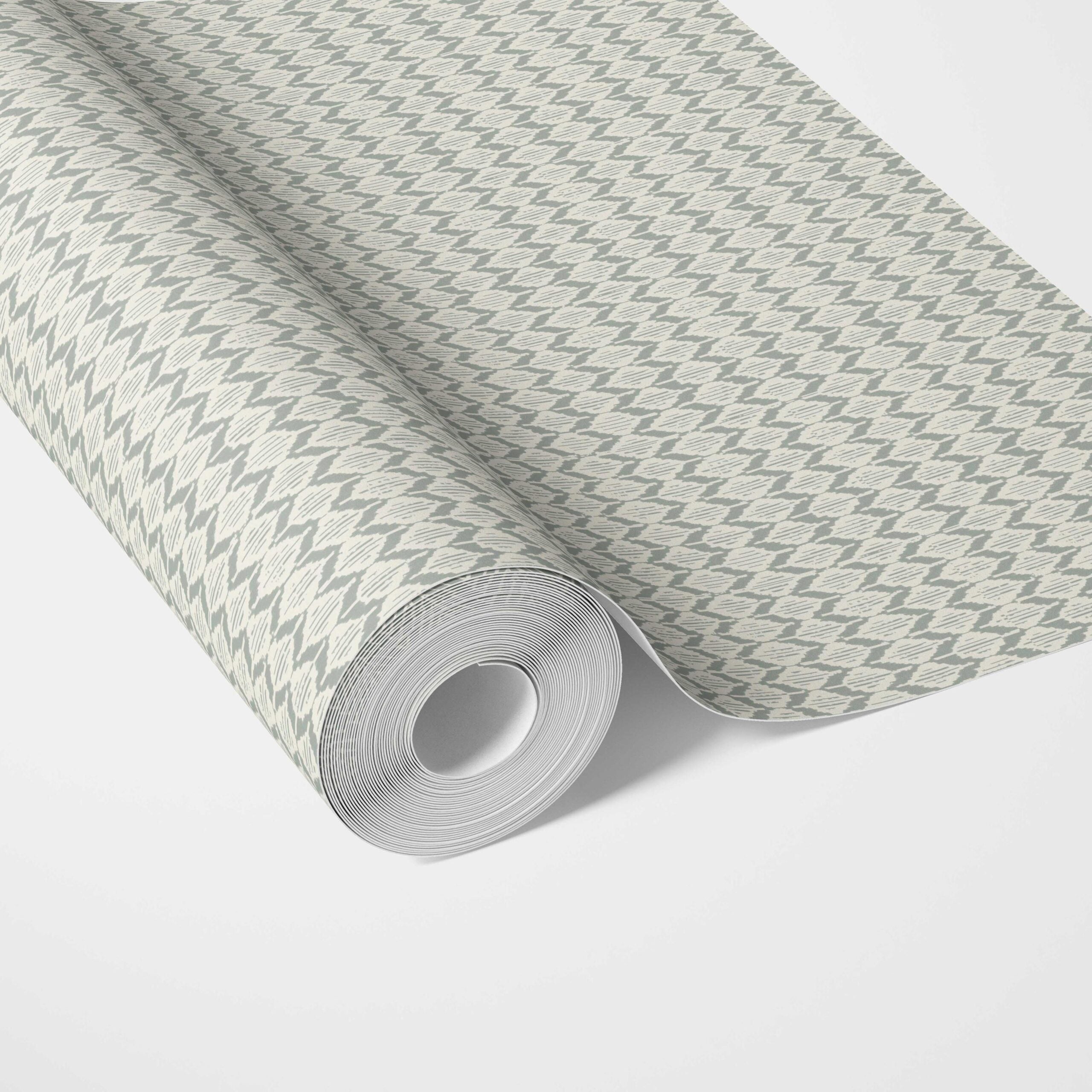 Geometric Ikat Striped Traditional Wallpaper Sample (Sage Gray/ White)