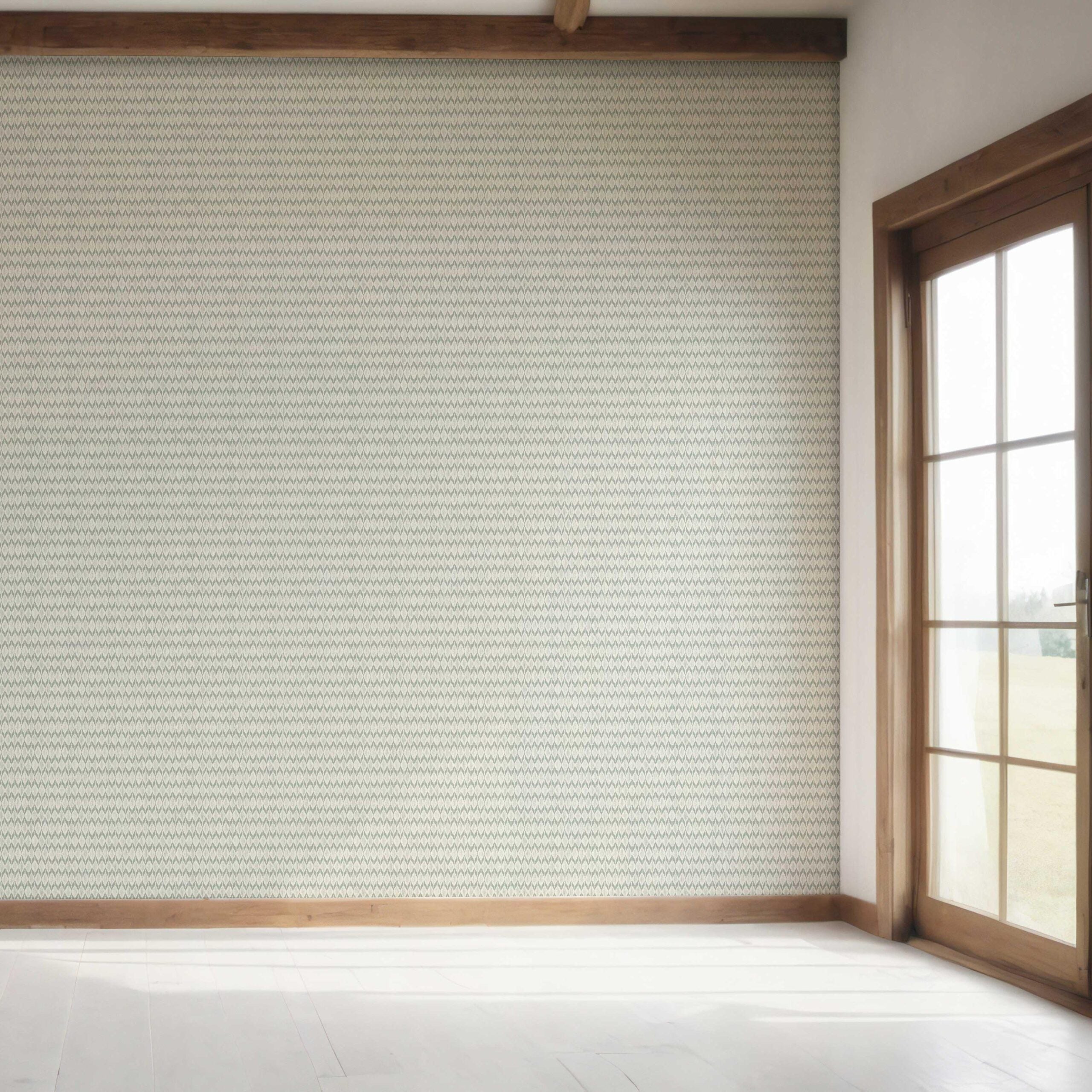Geometric Ikat Striped Bedroom Wallpaper Sample (Sage Gray/ White)
