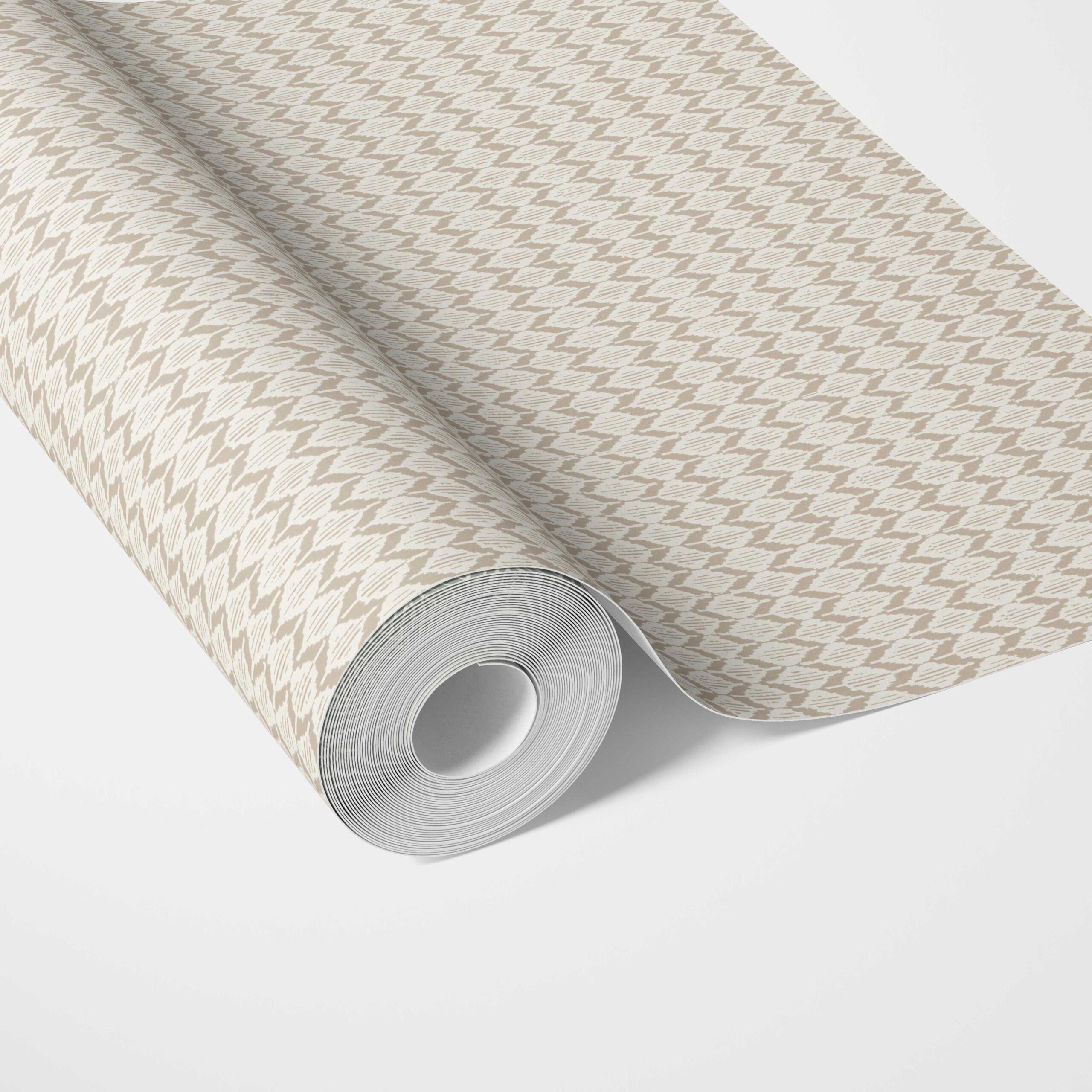 Neutral Ikat Striped Traditional Wallpaper Sample (Beige/ Tan/ White)