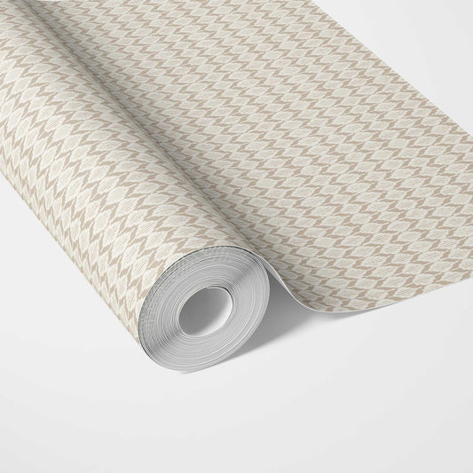 Neutral Ikat Striped Traditional Wallpaper (Beige/ Tan/ White)