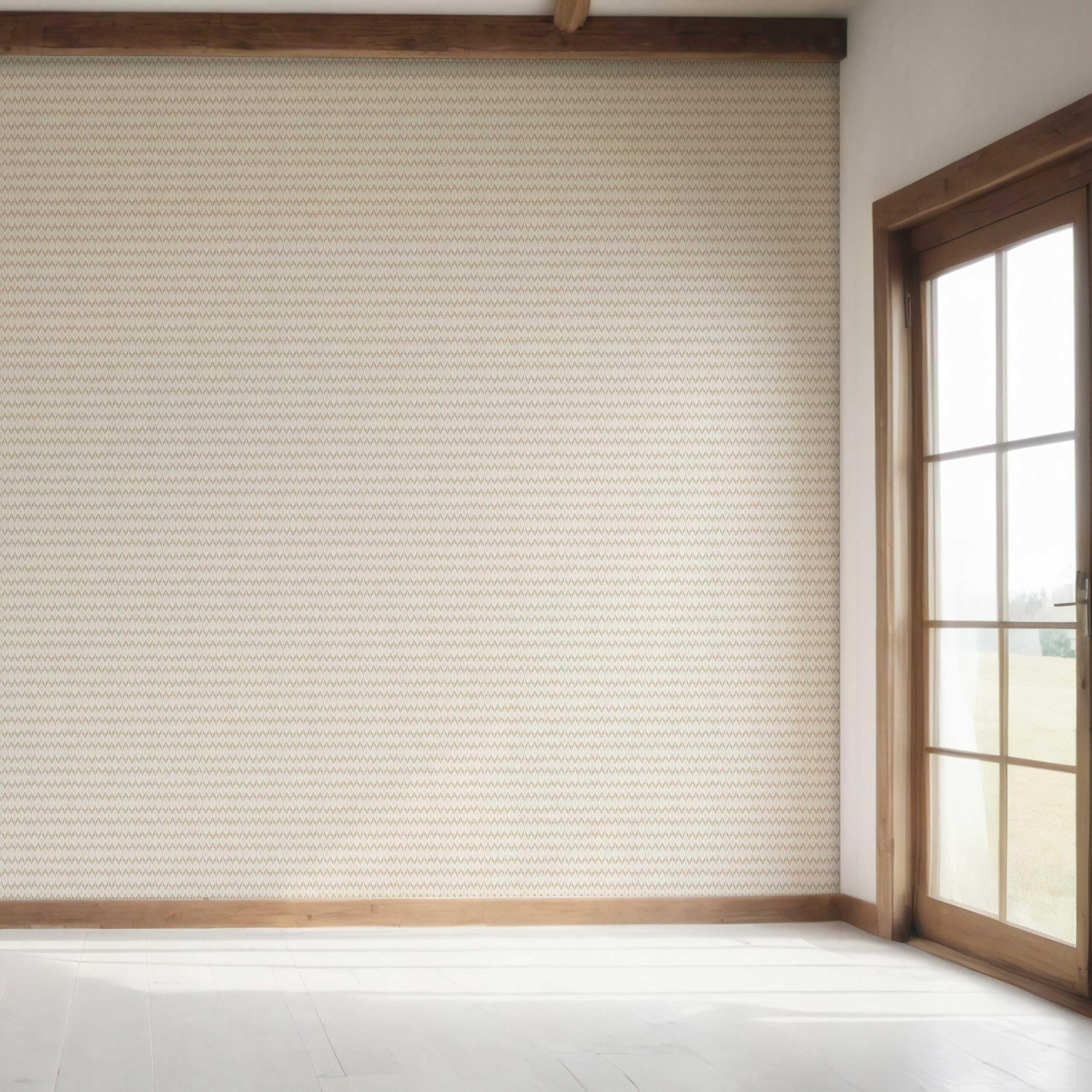 Neutral Ikat Striped Bedroom Wallpaper Sample (Beige/ Tan/ White)