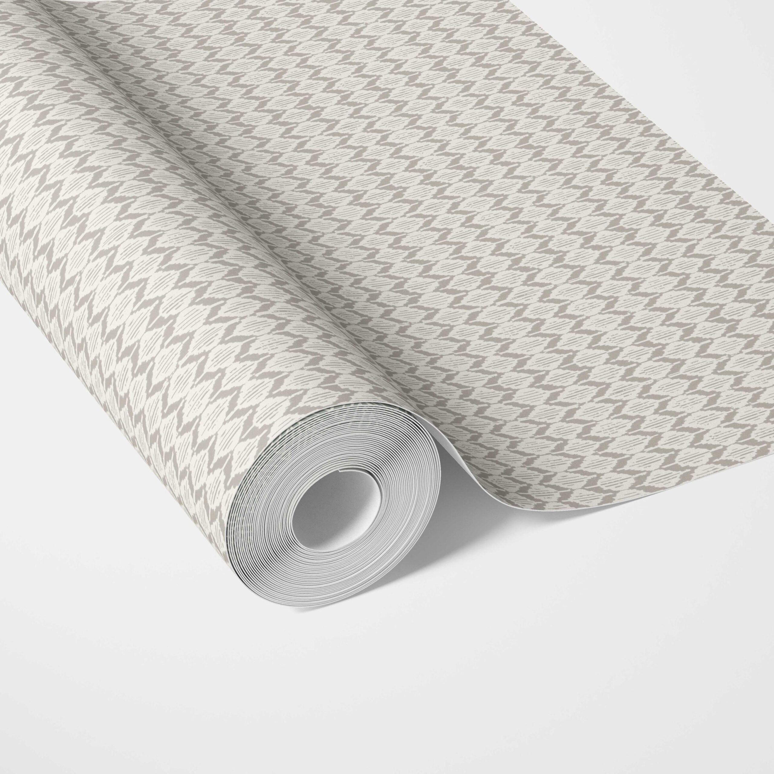 Neutral Ikat Striped Traditional Wallpaper Sample (Gray/ Greige/ White)
