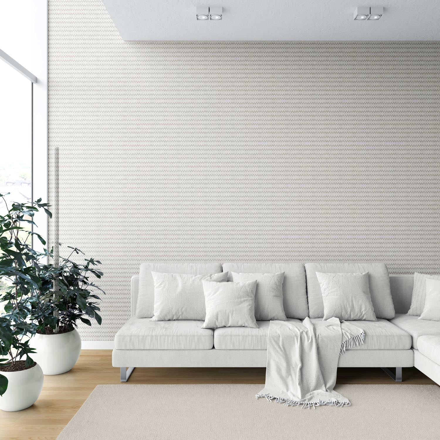 Neutral Ikat Striped Shower Toilet Wallpaper Sample (Gray/ Greige/ White)
