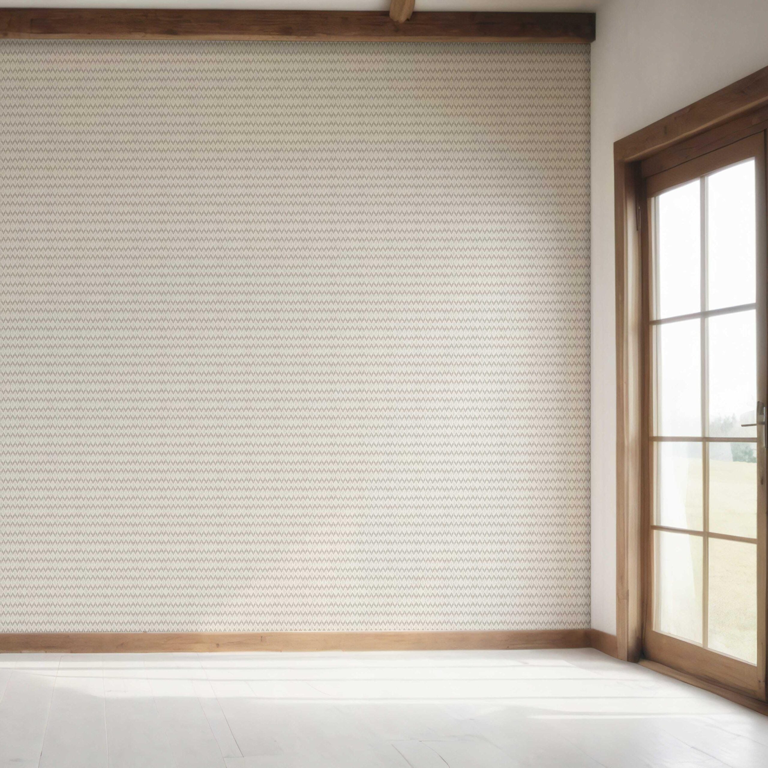 Neutral Ikat Striped Bedroom Wallpaper (Gray/ Greige/ White)